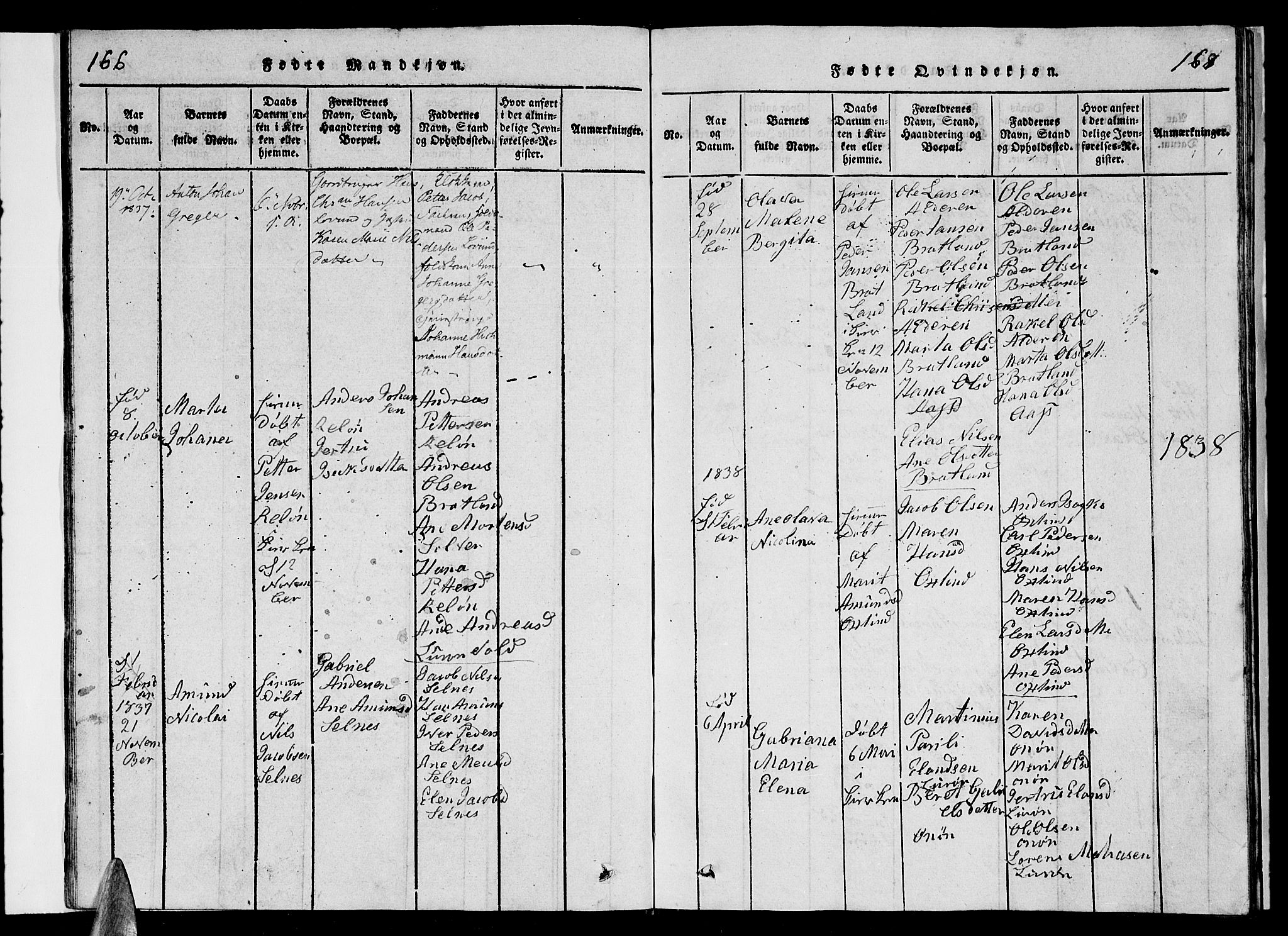 Ministerialprotokoller, klokkerbøker og fødselsregistre - Nordland, SAT/A-1459/839/L0571: Parish register (copy) no. 839C01, 1820-1840, p. 166-167