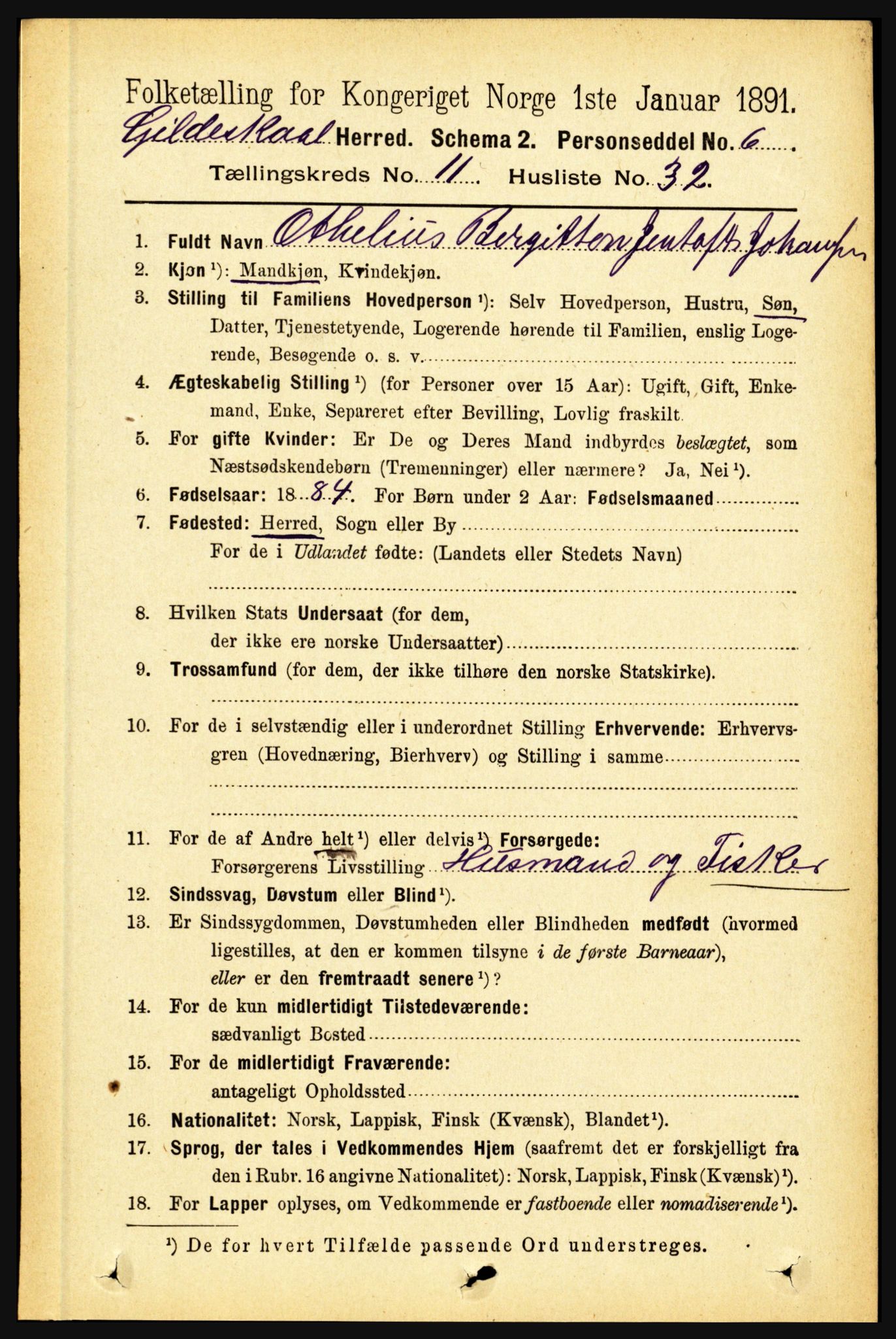 RA, 1891 census for 1838 Gildeskål, 1891, p. 3406