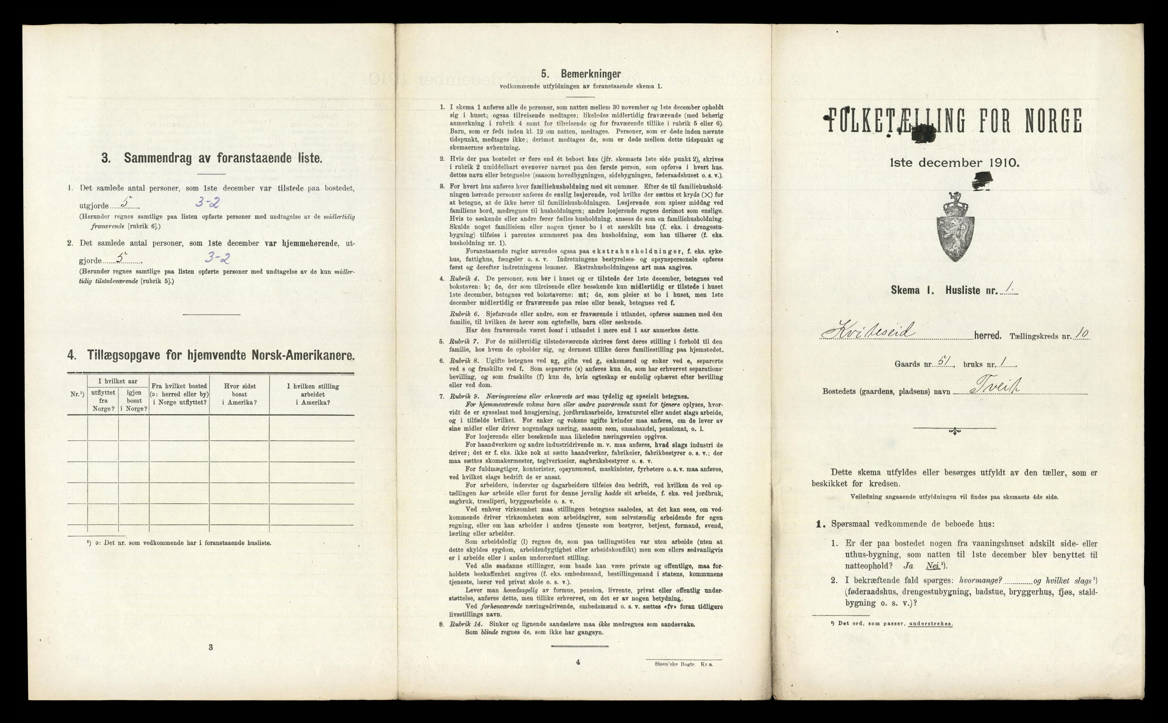 RA, 1910 census for Kviteseid, 1910, p. 870