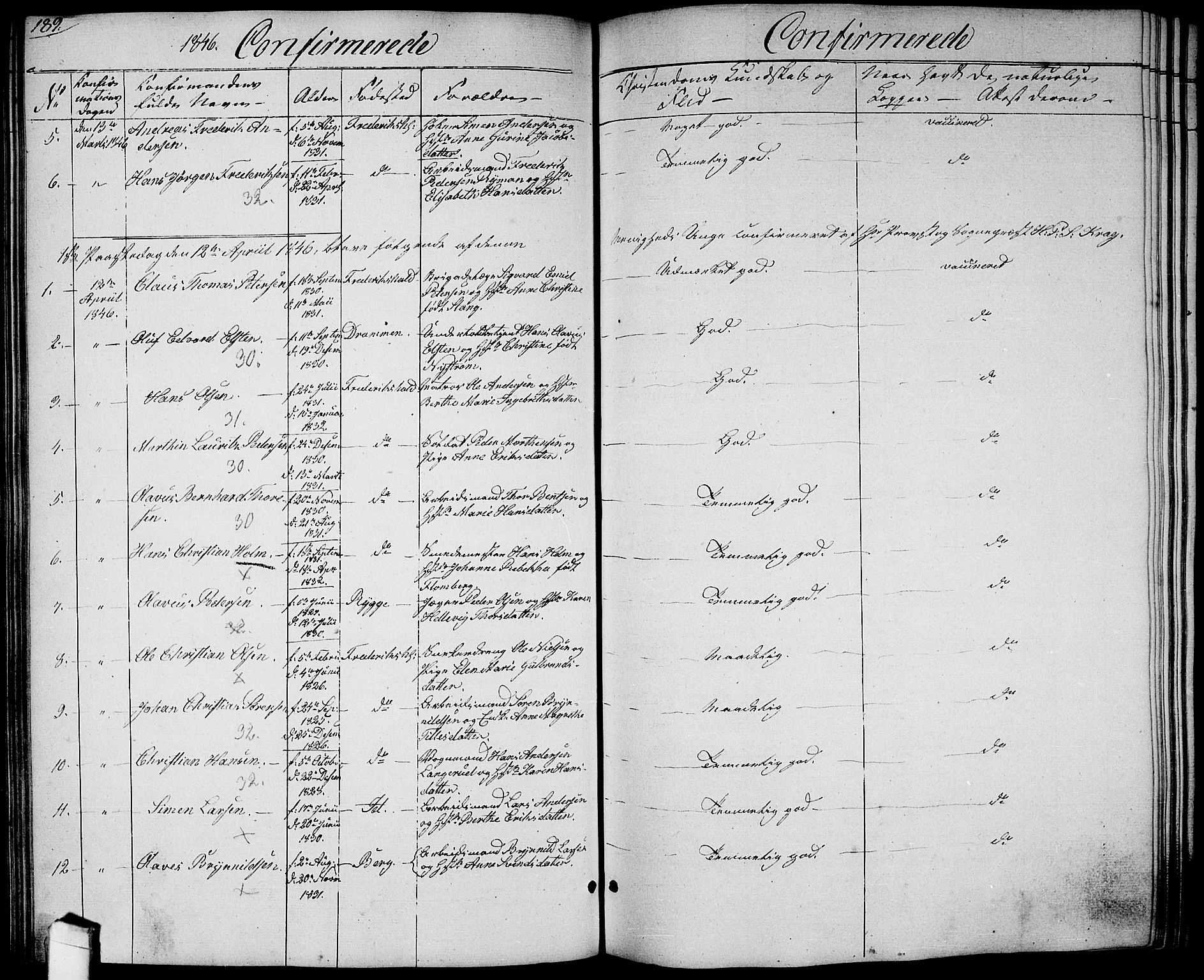 Halden prestekontor Kirkebøker, SAO/A-10909/G/Ga/L0004: Parish register (copy) no. 4, 1845-1854, p. 189
