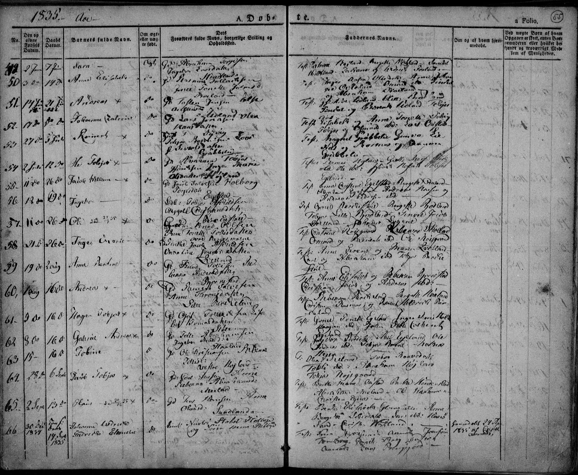 Lyngdal sokneprestkontor, AV/SAK-1111-0029/F/Fa/Fac/L0007: Parish register (official) no. A 7, 1825-1838, p. 55