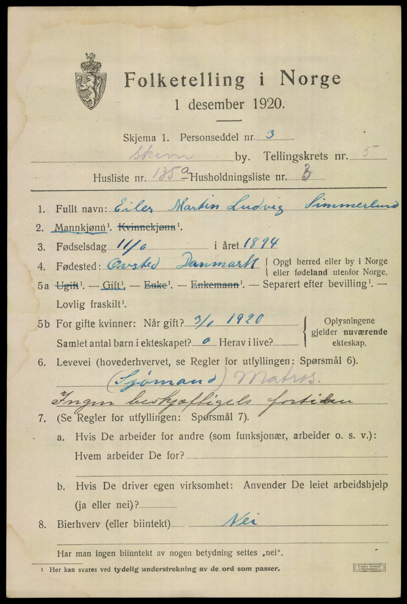 SAKO, 1920 census for Skien, 1920, p. 21810