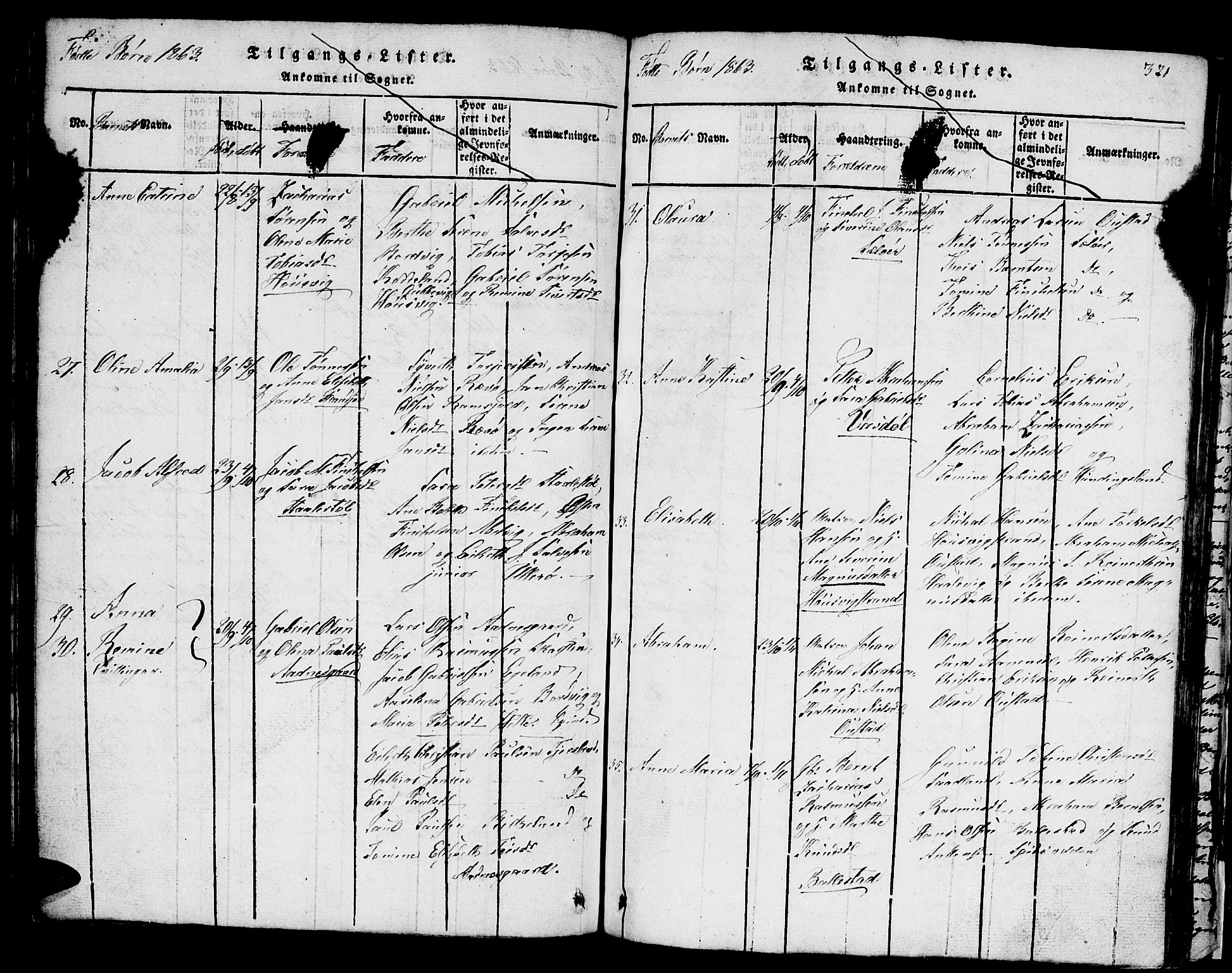 Lyngdal sokneprestkontor, SAK/1111-0029/F/Fb/Fba/L0001: Parish register (copy) no. B 1, 1816-1876, p. 321