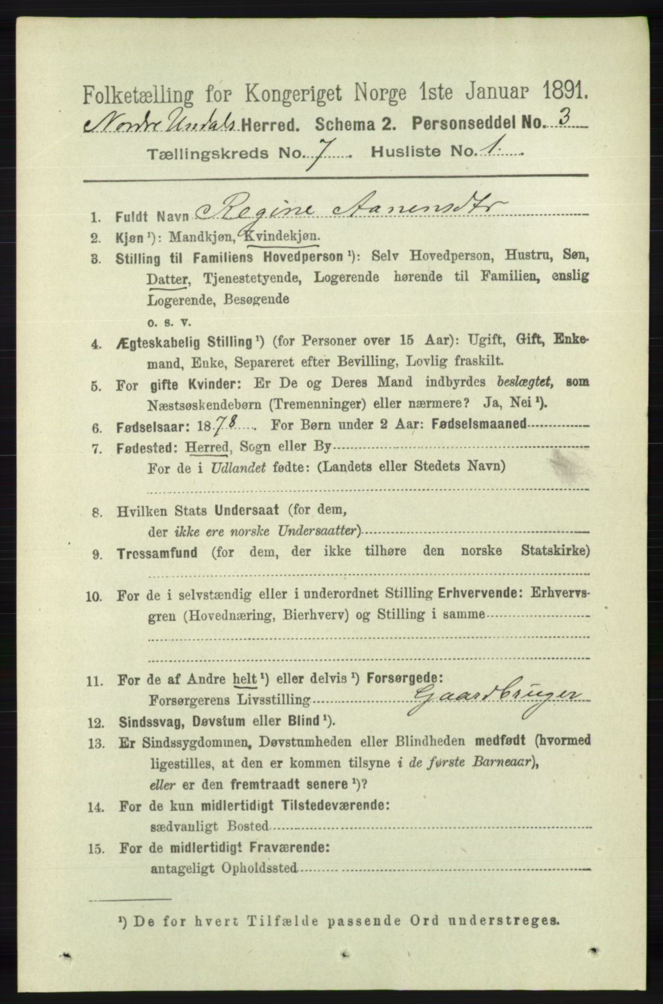 RA, 1891 census for 1028 Nord-Audnedal, 1891, p. 1786