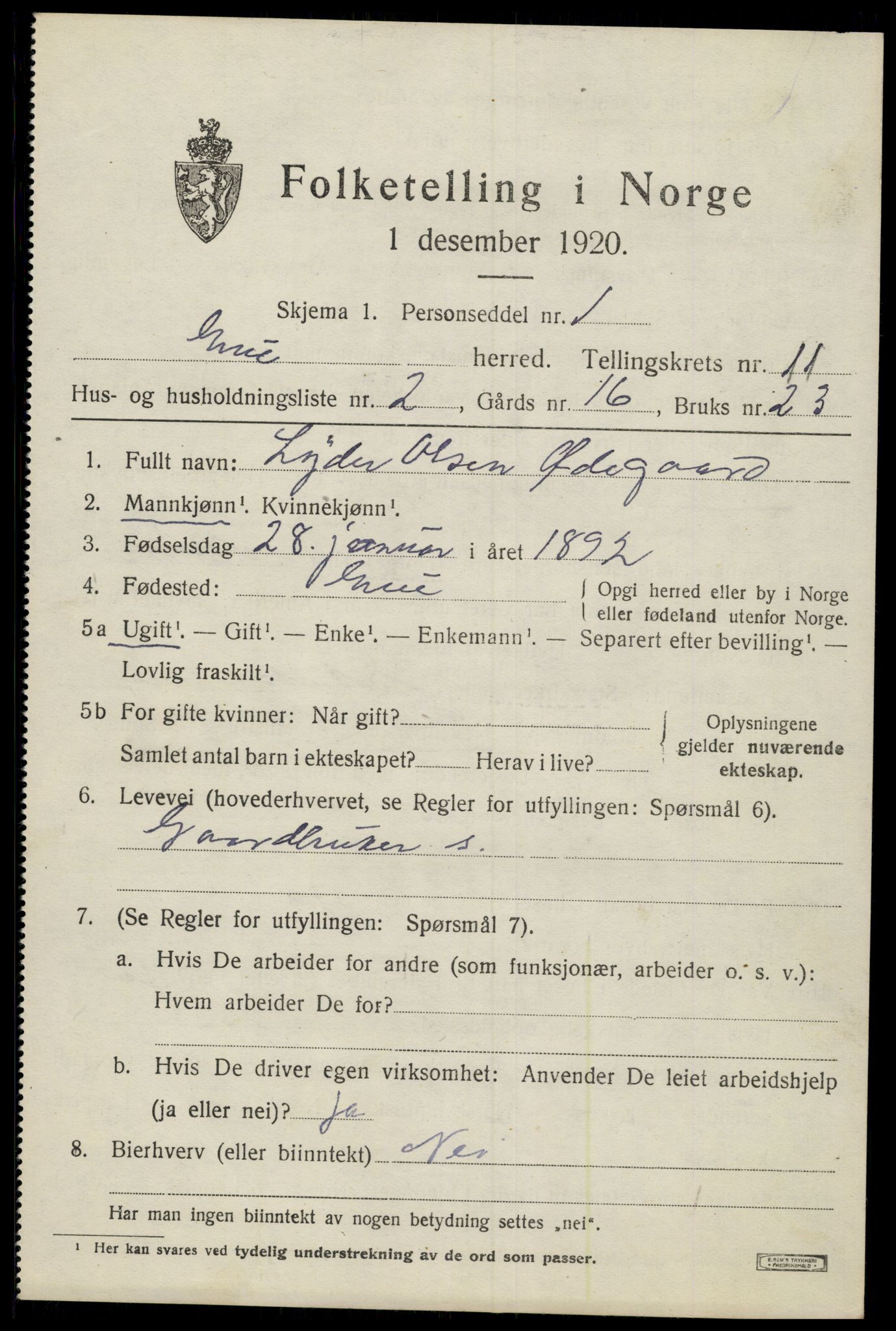 SAH, 1920 census for Grue, 1920, p. 9379