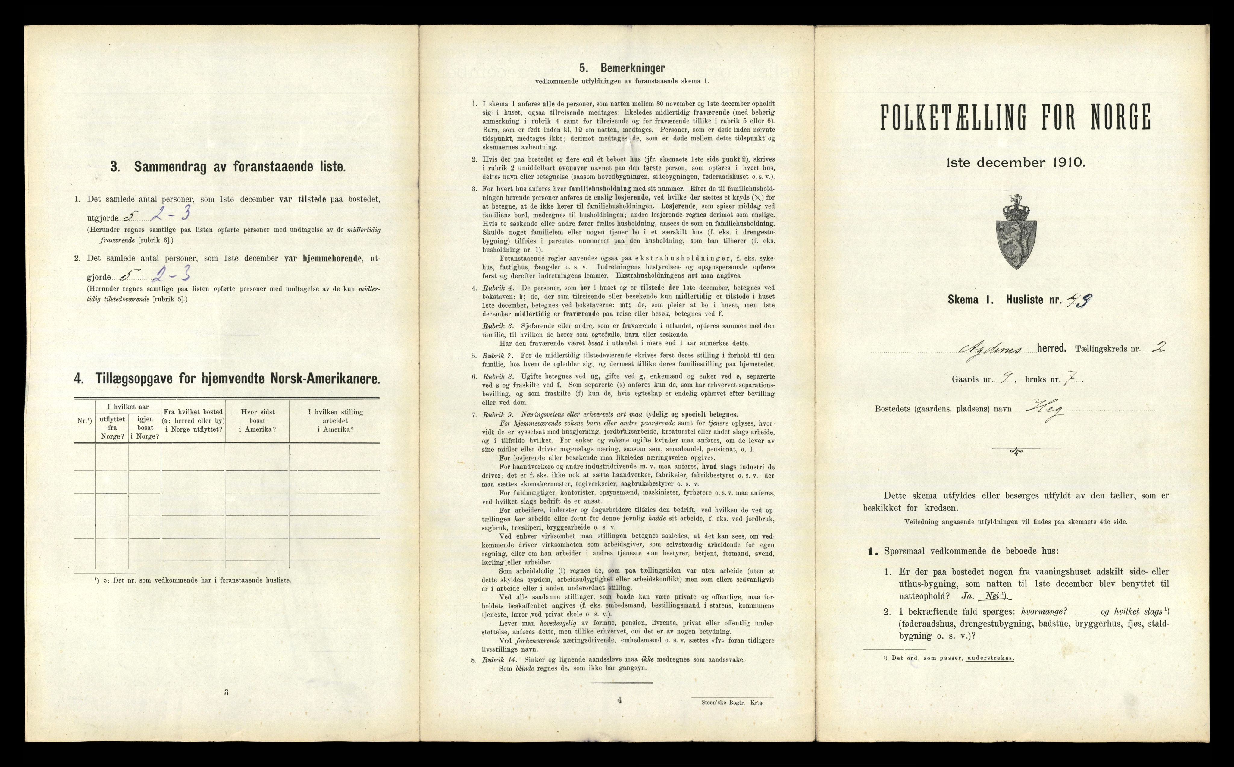 RA, 1910 census for Agdenes, 1910, p. 203