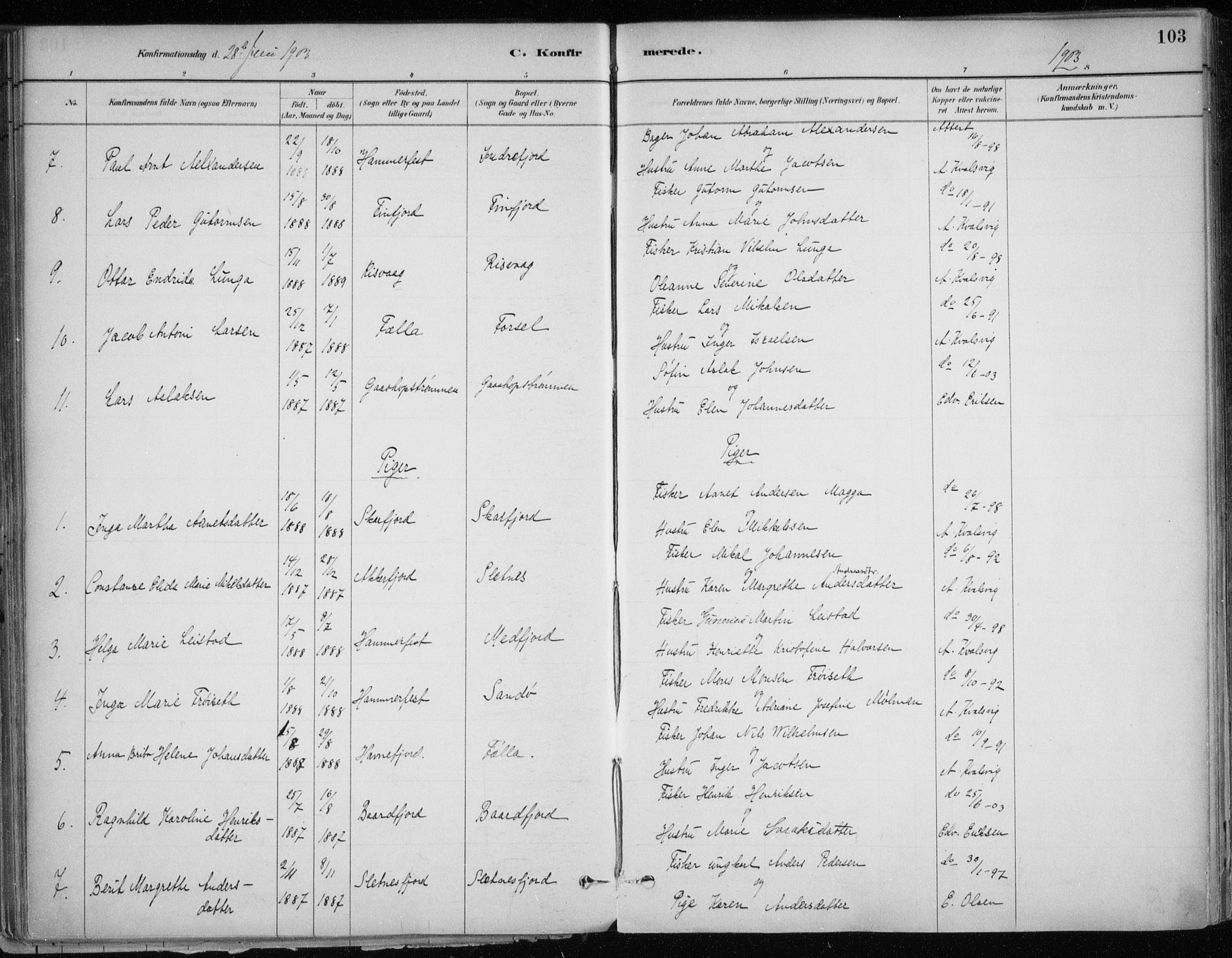 Hammerfest sokneprestkontor, SATØ/S-1347/H/Ha/L0013.kirke: Parish register (official) no. 13, 1898-1917, p. 103