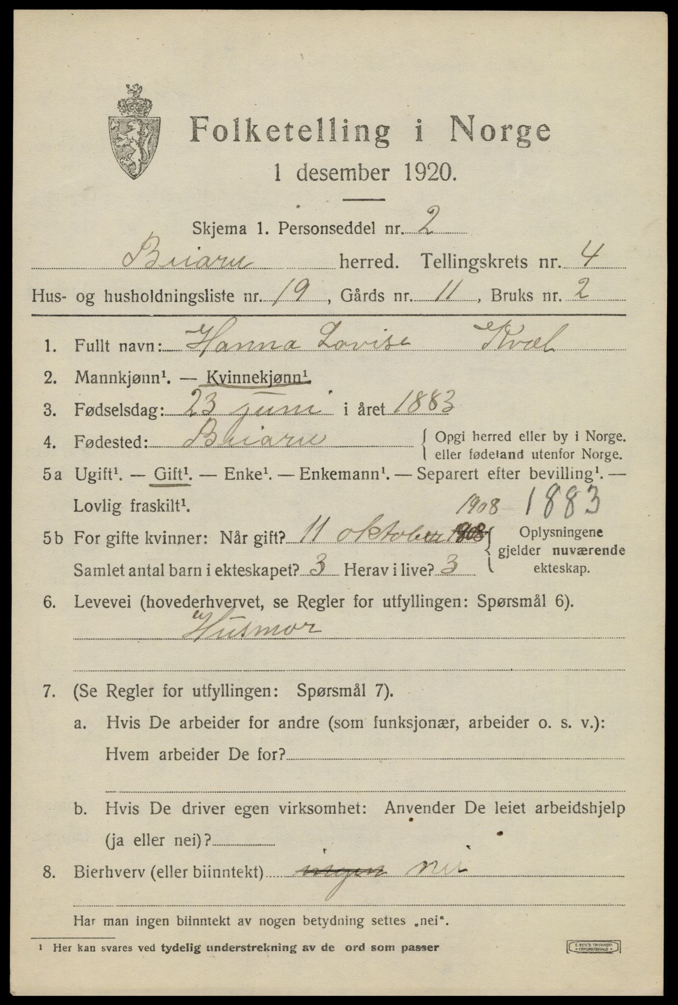 SAT, 1920 census for Beiarn, 1920, p. 1896