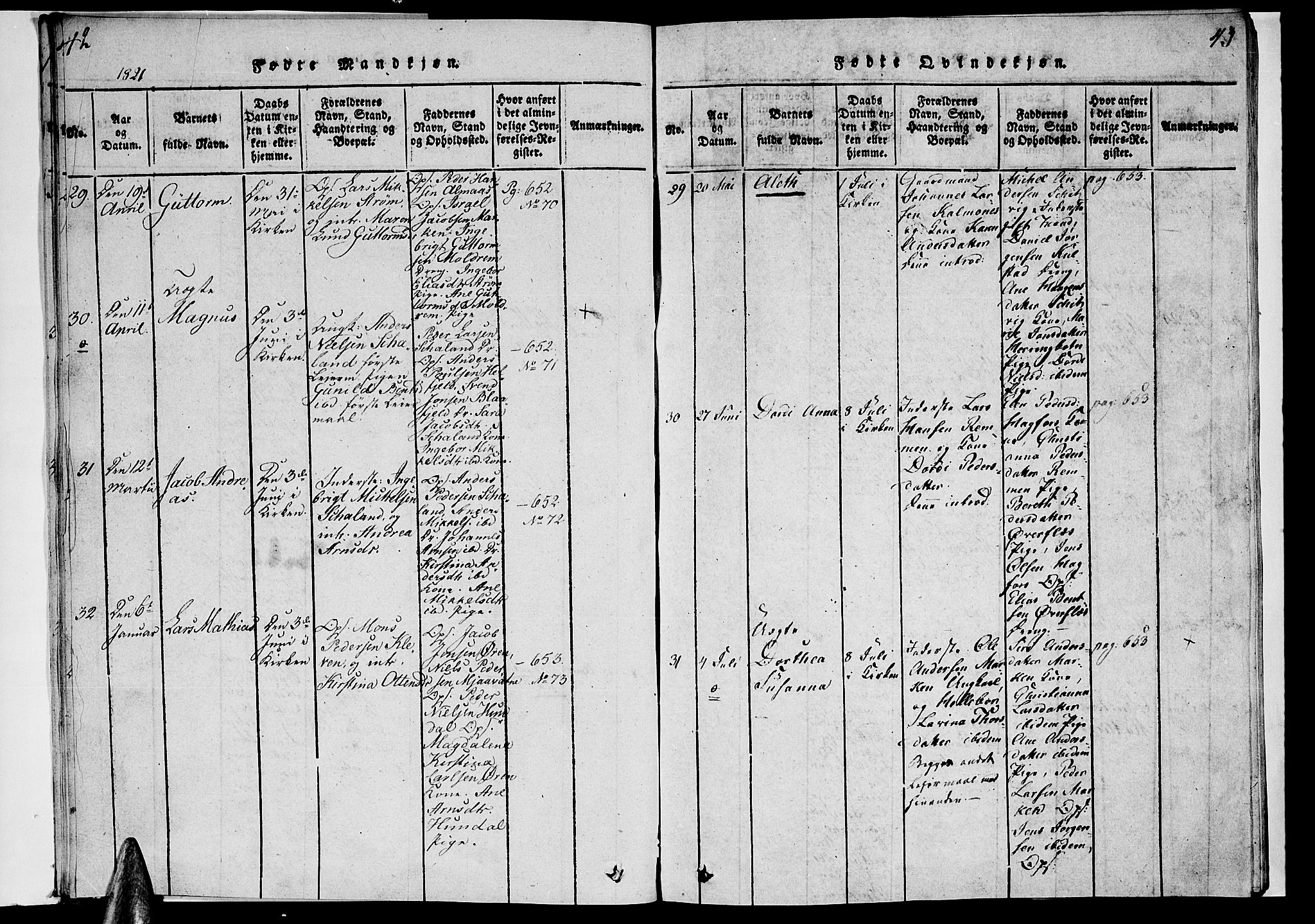 Ministerialprotokoller, klokkerbøker og fødselsregistre - Nordland, AV/SAT-A-1459/820/L0288: Parish register (official) no. 820A09, 1820-1825, p. 42-43