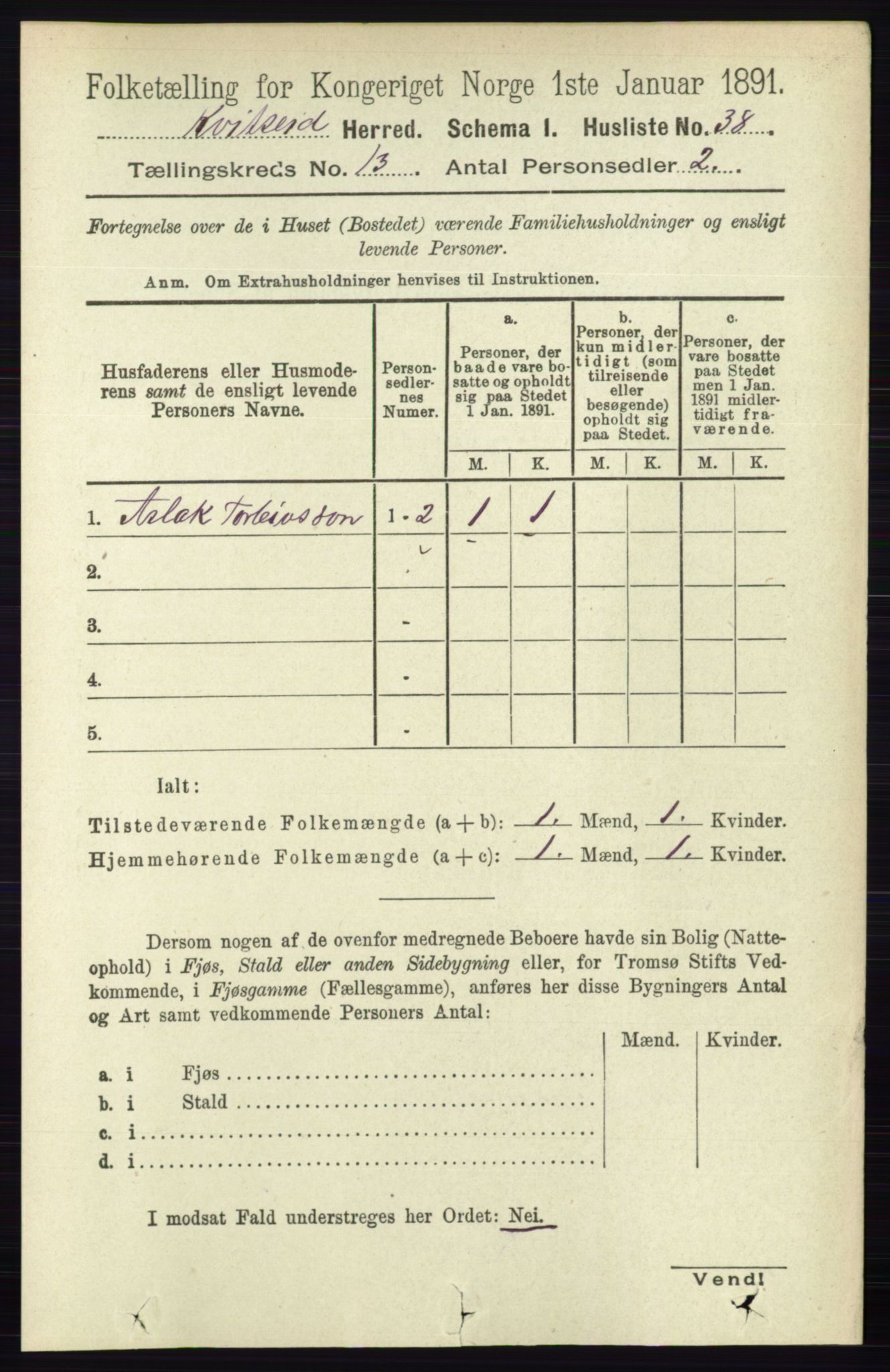 RA, 1891 census for 0829 Kviteseid, 1891, p. 3077