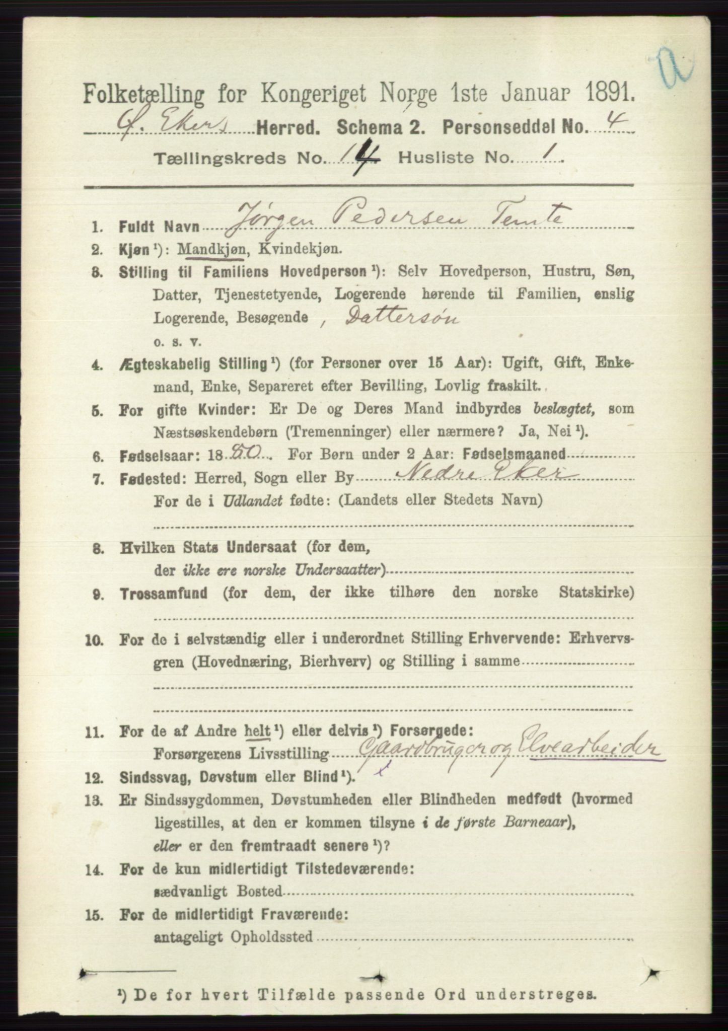 RA, 1891 census for 0624 Øvre Eiker, 1891, p. 6457