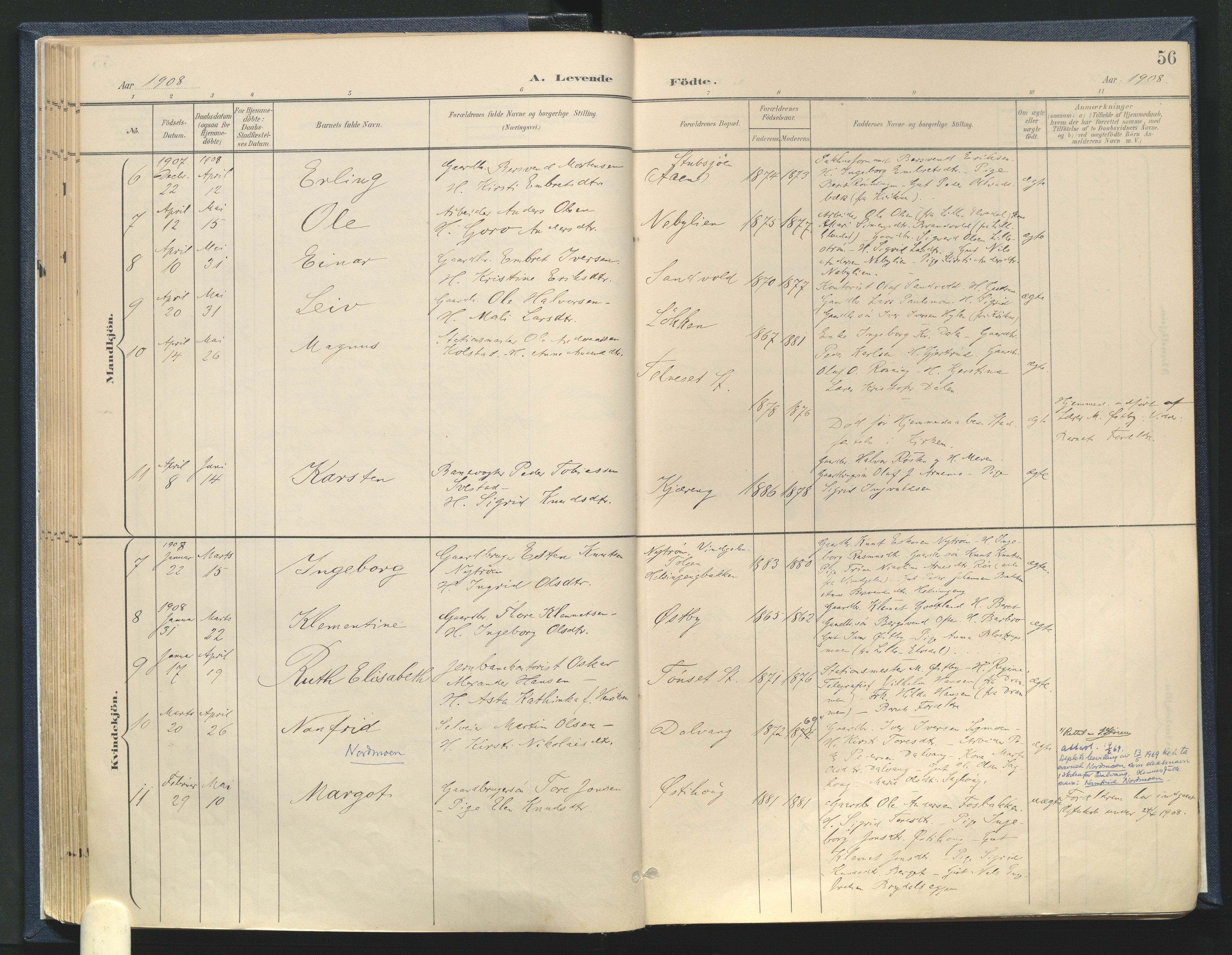 Tynset prestekontor, SAH/PREST-058/H/Ha/Haa/L0025: Parish register (official) no. 25, 1900-1914, p. 56