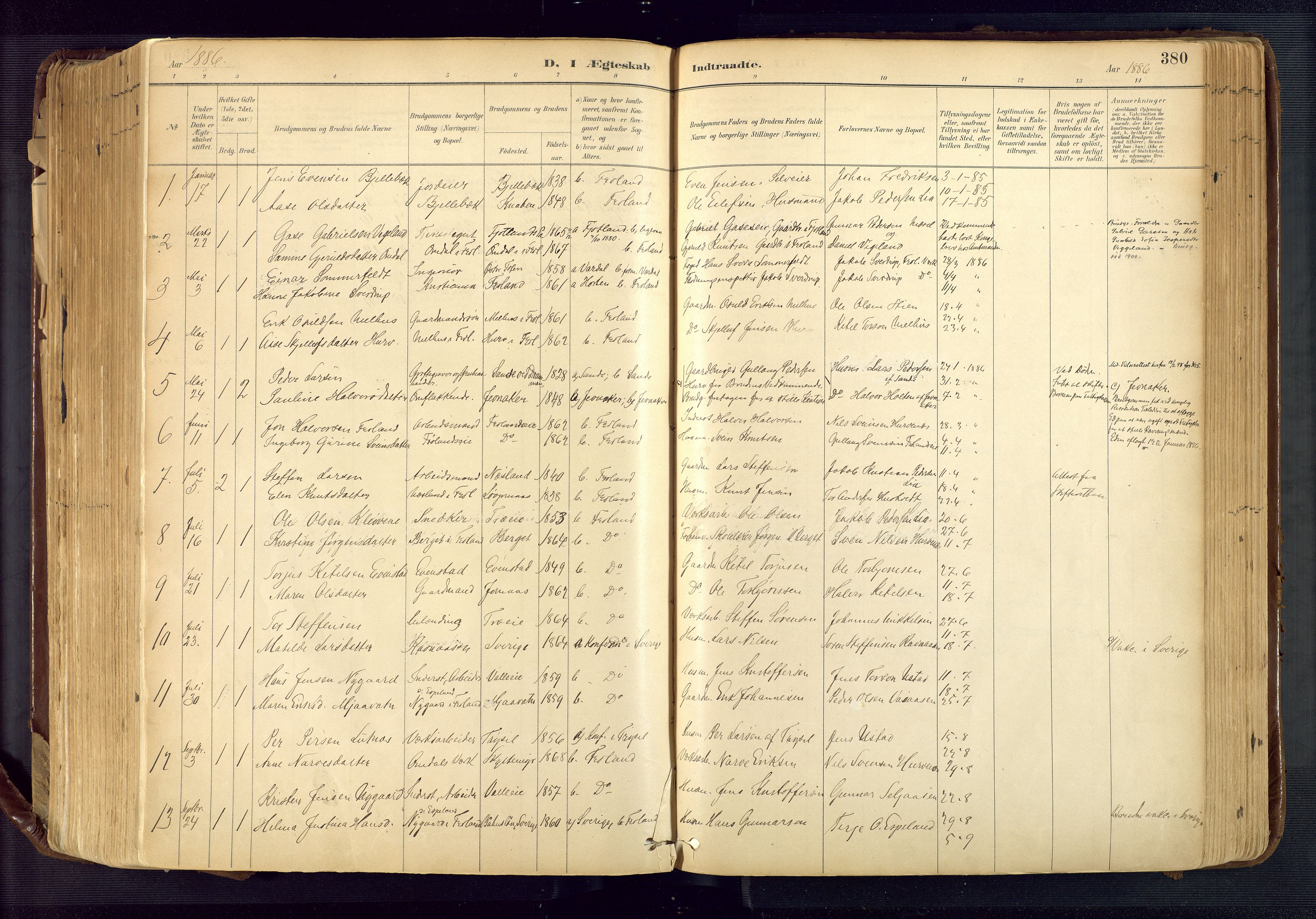Froland sokneprestkontor, SAK/1111-0013/F/Fa/L0005: Parish register (official) no. A 5, 1882-1921, p. 380