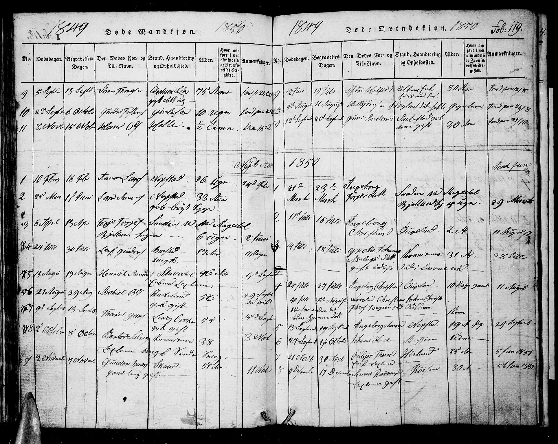 Nord-Audnedal sokneprestkontor, SAK/1111-0032/F/Fb/Fba/L0001: Parish register (copy) no. B 1, 1815-1856, p. 119