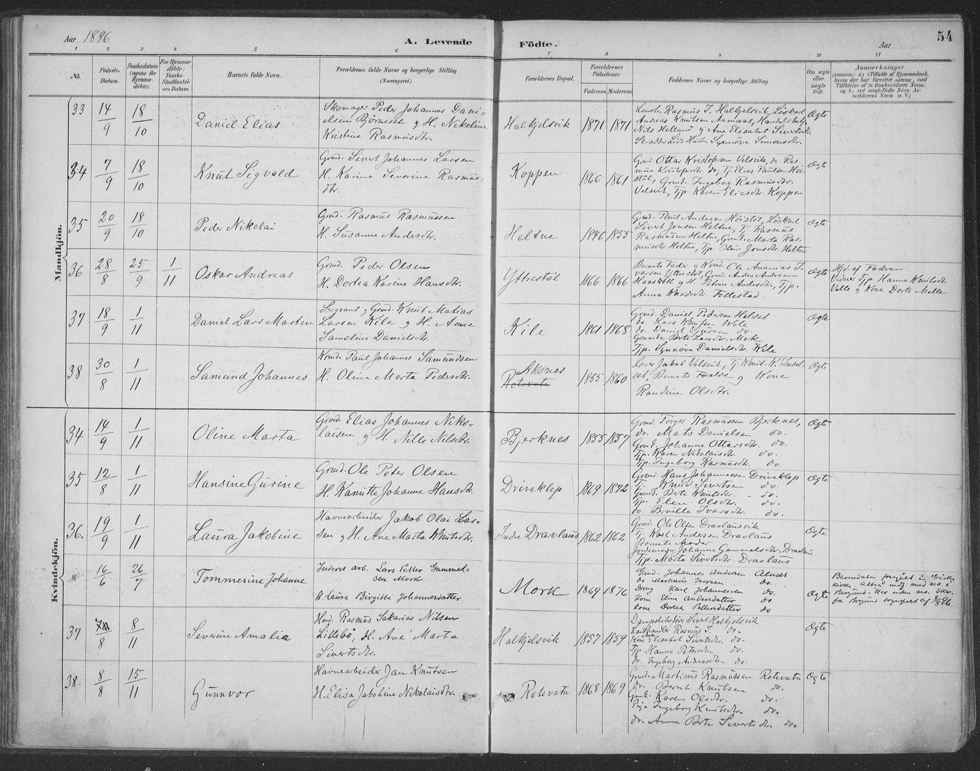 Ministerialprotokoller, klokkerbøker og fødselsregistre - Møre og Romsdal, AV/SAT-A-1454/511/L0142: Parish register (official) no. 511A09, 1891-1905, p. 54