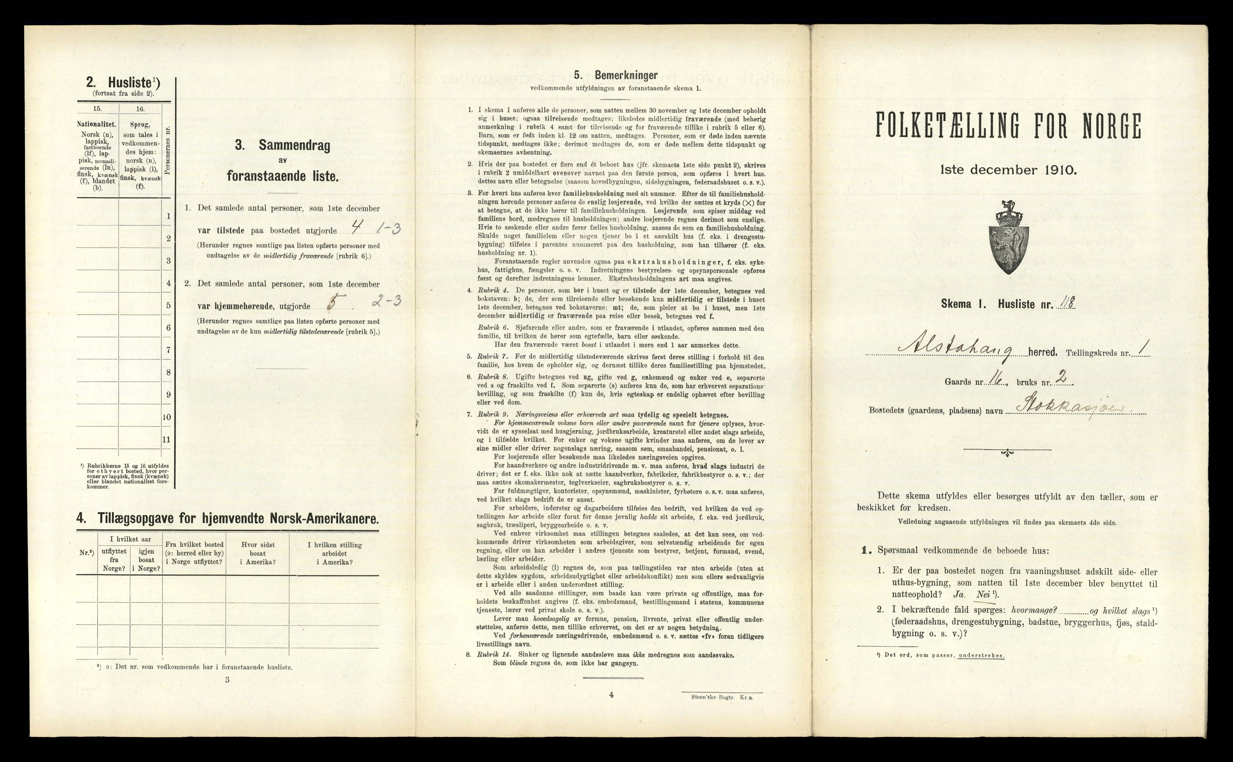 RA, 1910 census for Alstahaug, 1910, p. 260