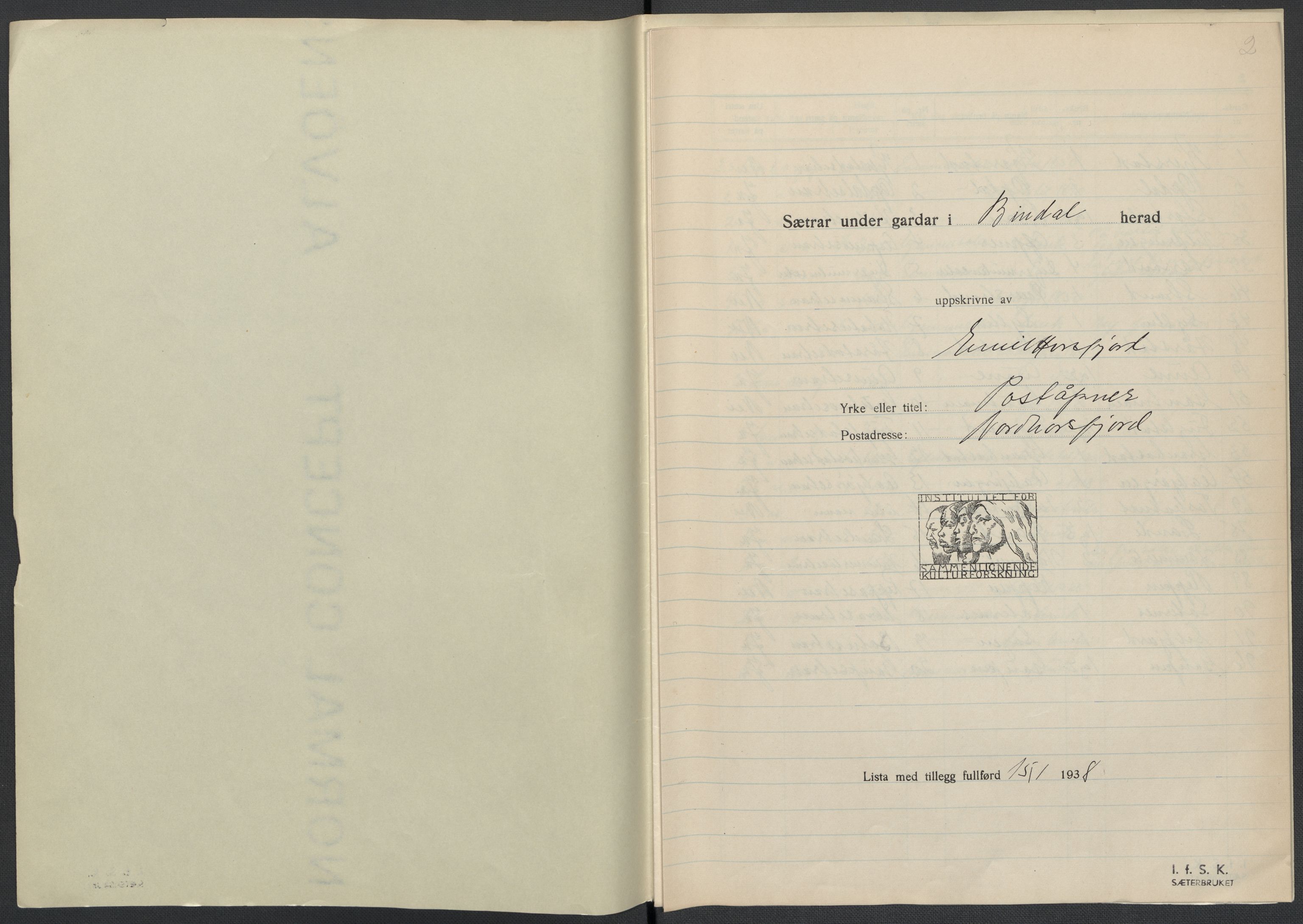 Instituttet for sammenlignende kulturforskning, AV/RA-PA-0424/F/Fc/L0016/0001: Eske B16: / Nordland (perm XLVI), 1932-1938, p. 2