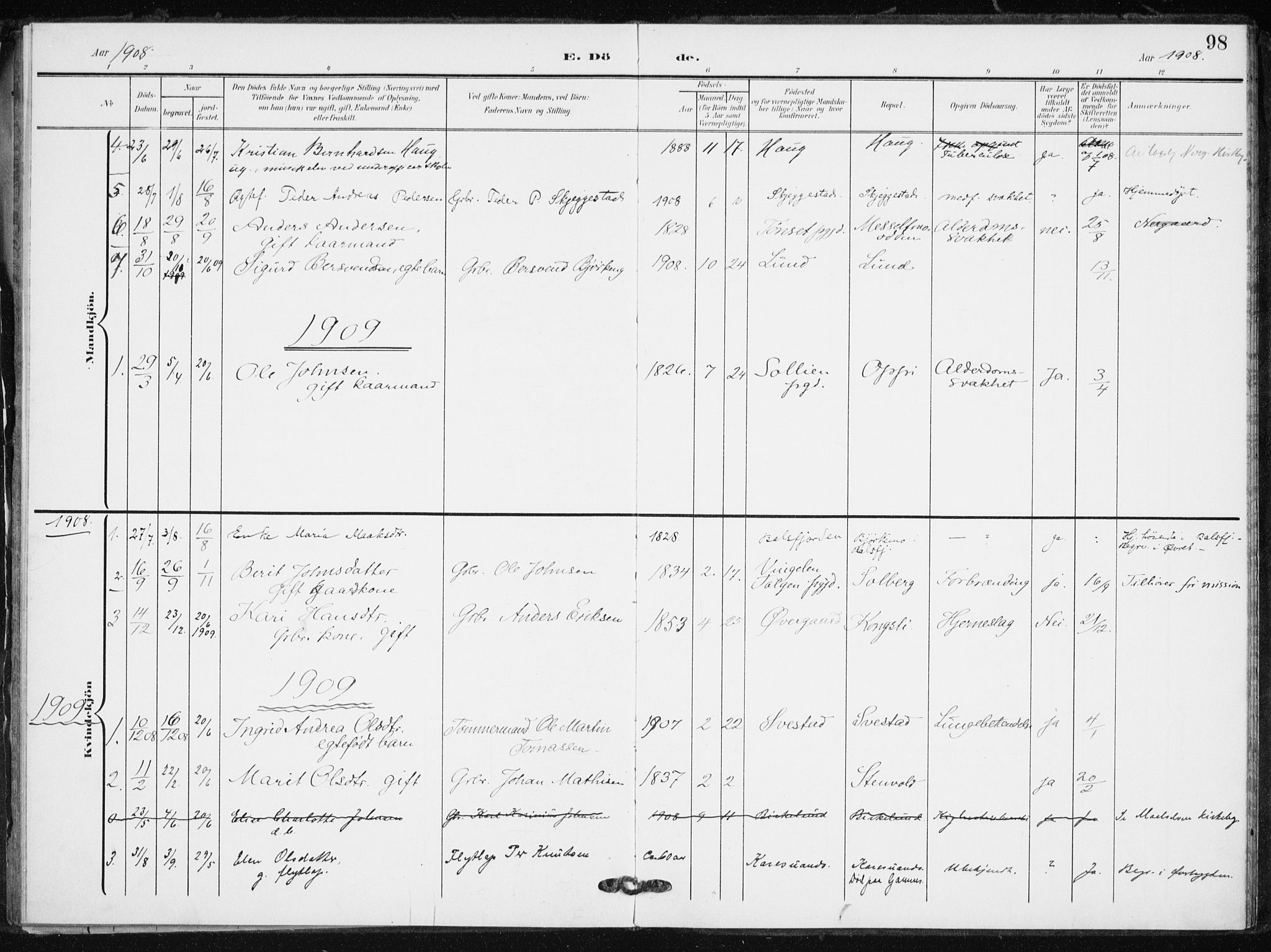 Målselv sokneprestembete, SATØ/S-1311/G/Ga/Gaa/L0012kirke: Parish register (official) no. 12, 1903-1920, p. 98
