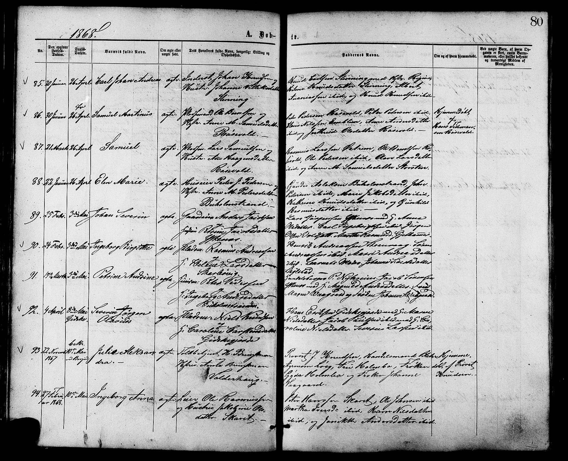 Ministerialprotokoller, klokkerbøker og fødselsregistre - Møre og Romsdal, SAT/A-1454/528/L0399: Parish register (official) no. 528A10, 1864-1879, p. 80