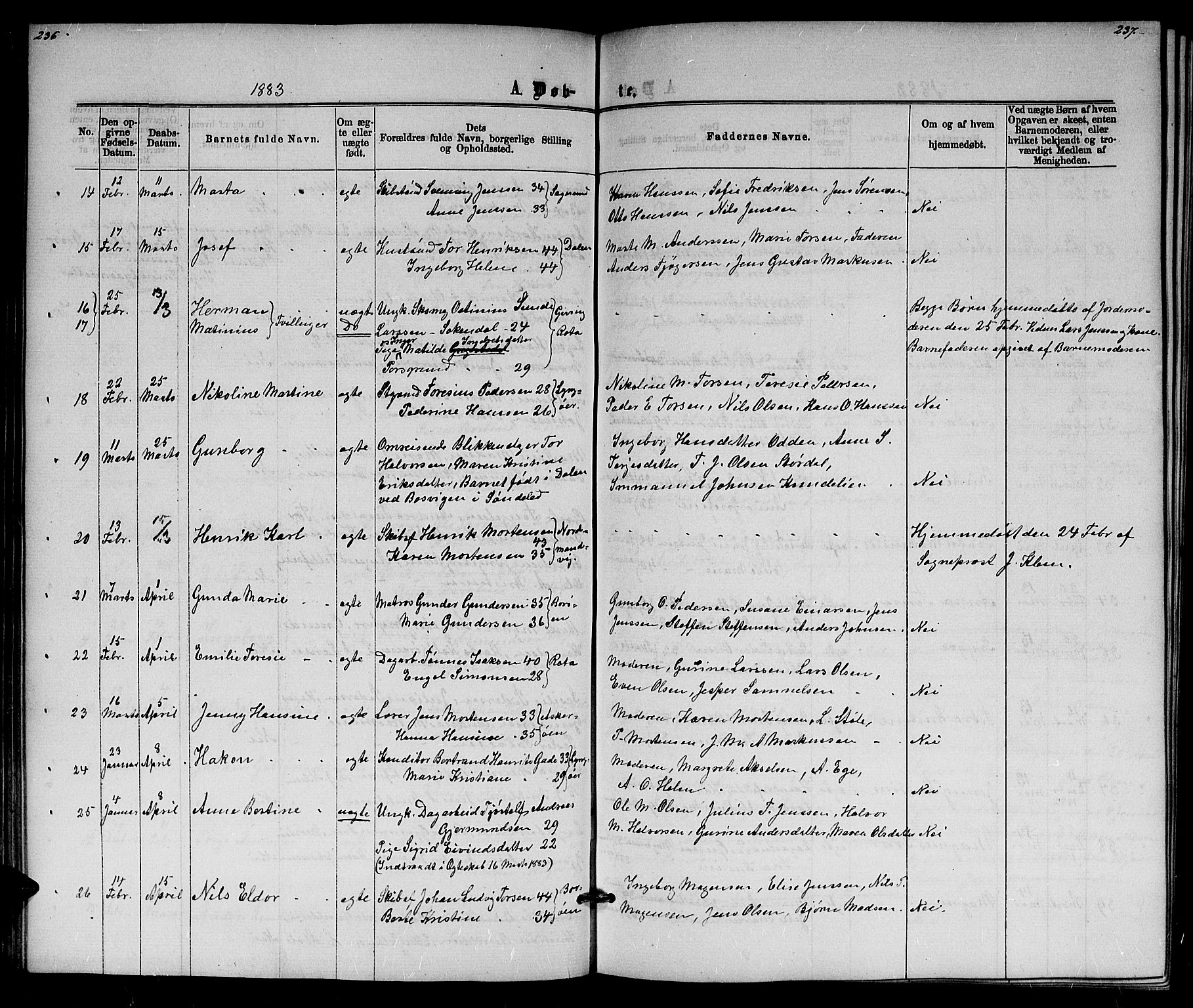Dypvåg sokneprestkontor, SAK/1111-0007/F/Fb/Fba/L0012: Parish register (copy) no. B 12, 1872-1886, p. 236-237