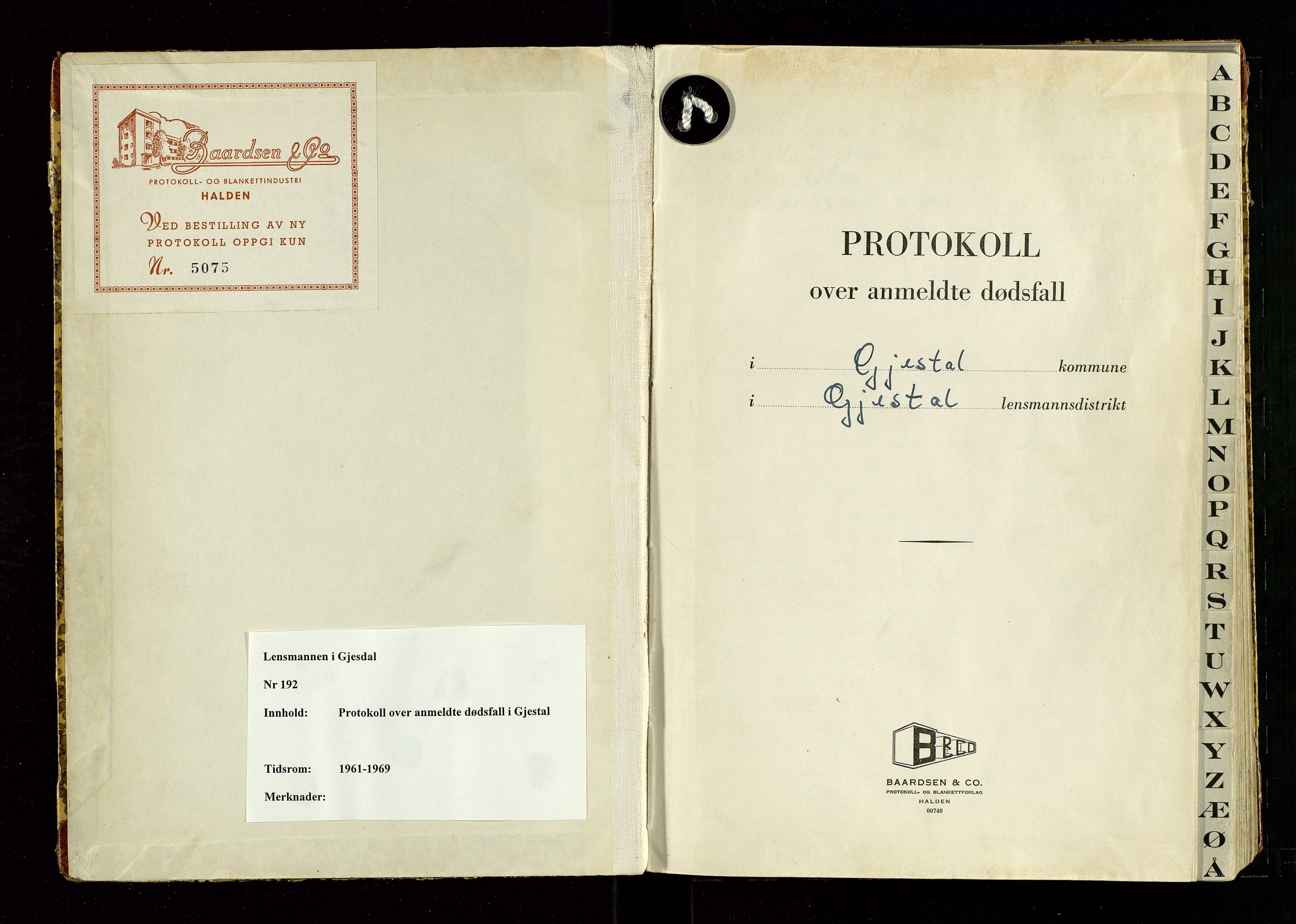 Gjesdal lensmannskontor, AV/SAST-A-100441/Gga/L0005: Dødsfallprotokoll, 1961-1969