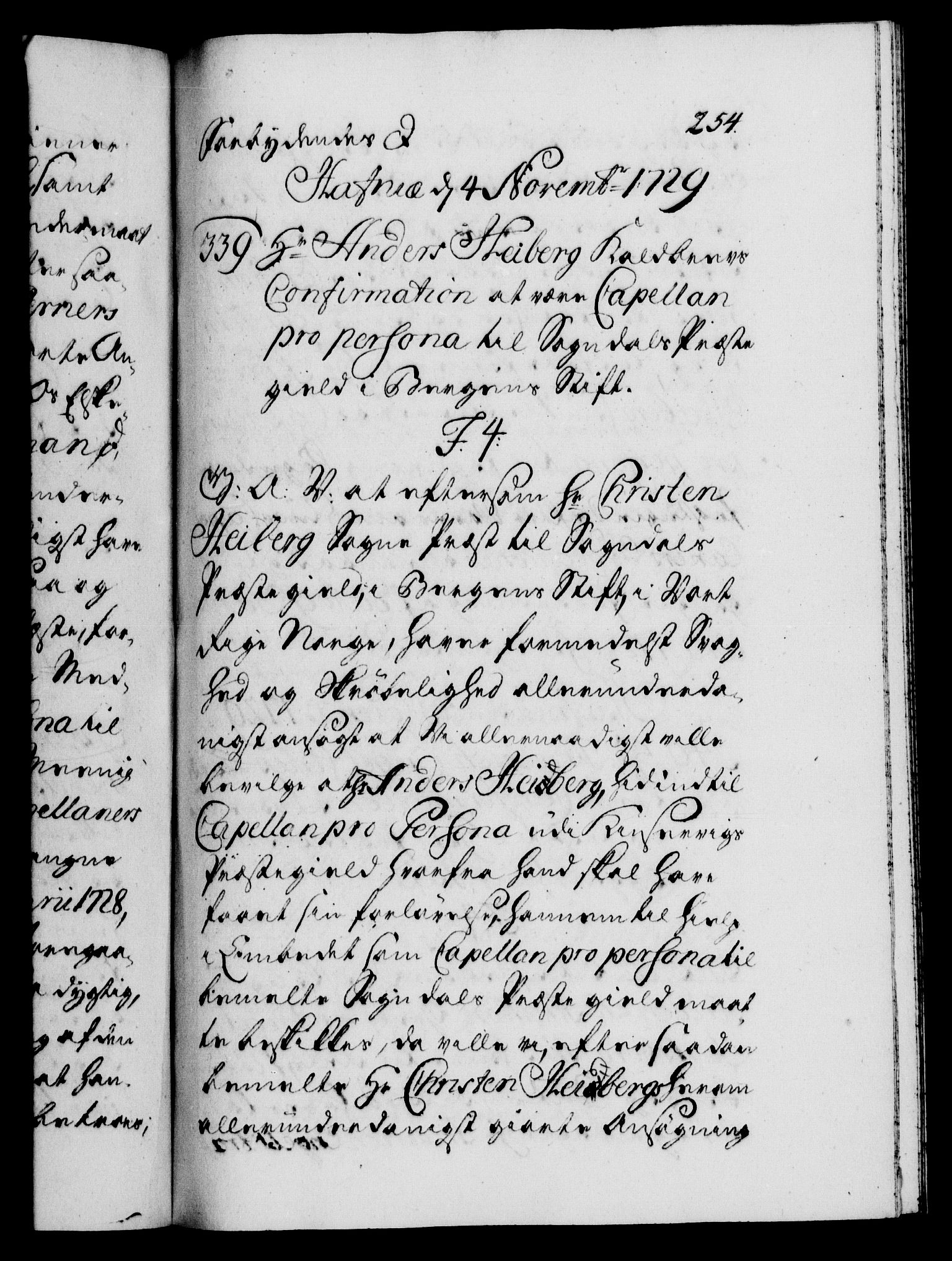 Danske Kanselli 1572-1799, AV/RA-EA-3023/F/Fc/Fca/Fcaa/L0026: Norske registre, 1729-1730, p. 254a