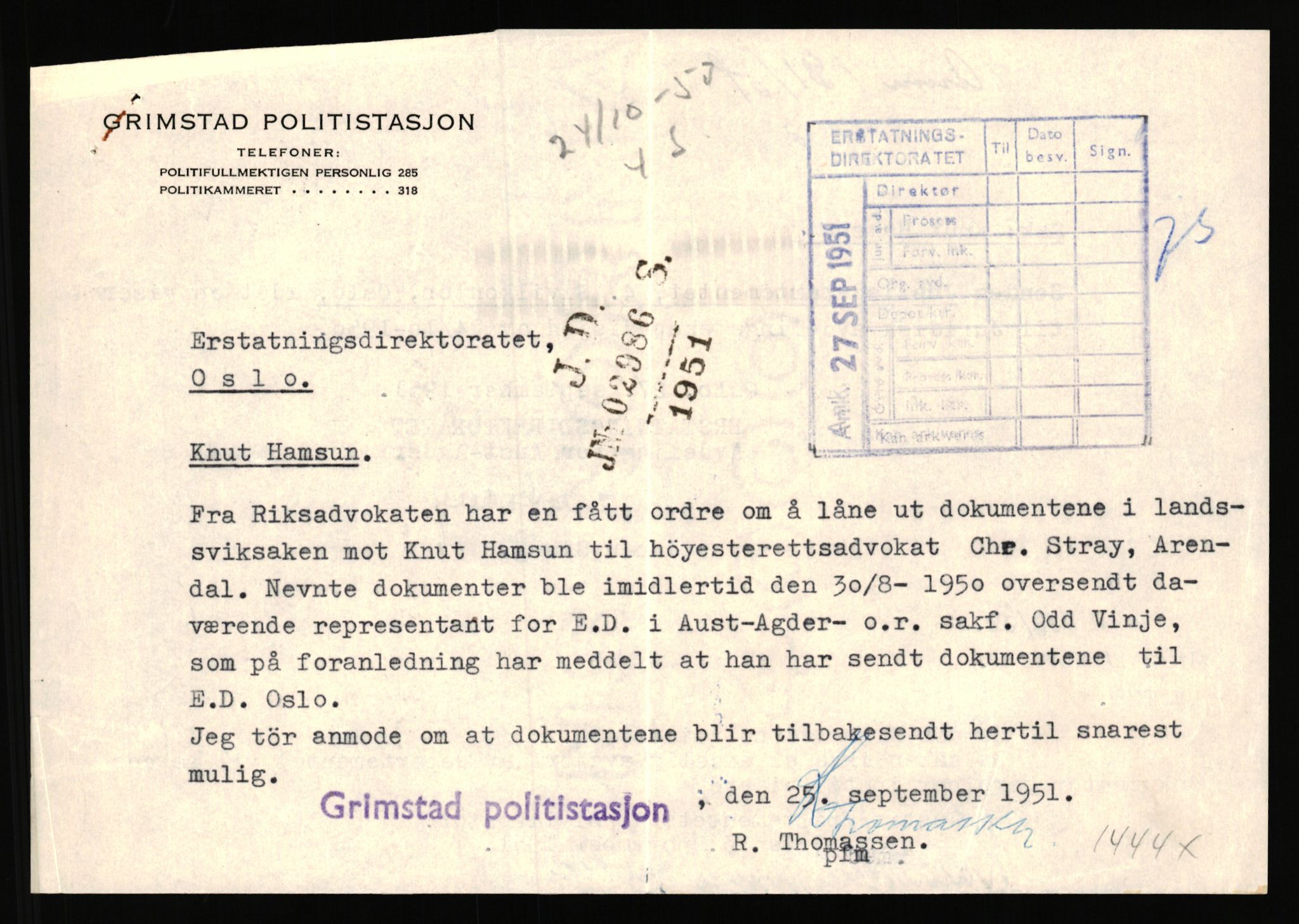 Landssvikarkivet, Arendal politikammer, AV/RA-S-3138-25/D/Dc, 1945-1951, p. 682