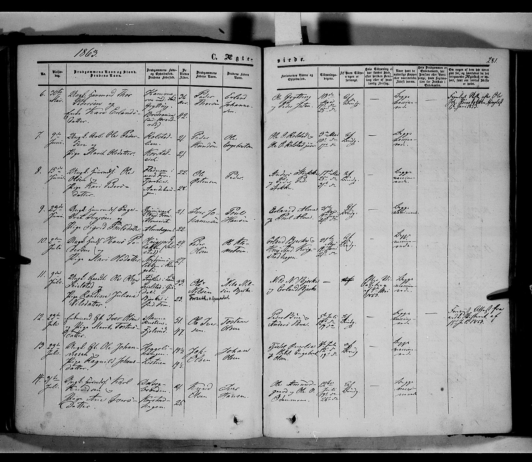 Sør-Fron prestekontor, AV/SAH-PREST-010/H/Ha/Haa/L0001: Parish register (official) no. 1, 1849-1863, p. 281