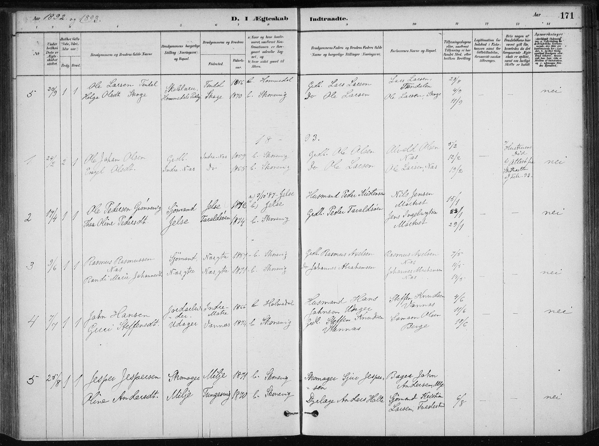 Skånevik sokneprestembete, SAB/A-77801/H/Haa: Parish register (official) no. B 1, 1879-1914, p. 171