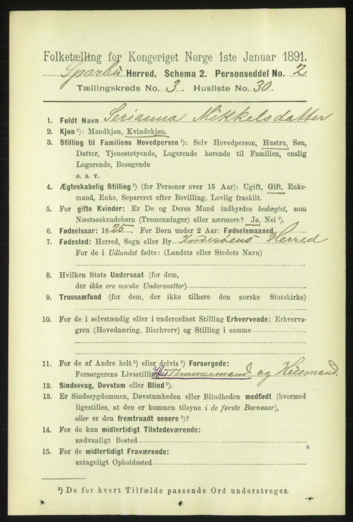 RA, 1891 census for 1731 Sparbu, 1891, p. 1026