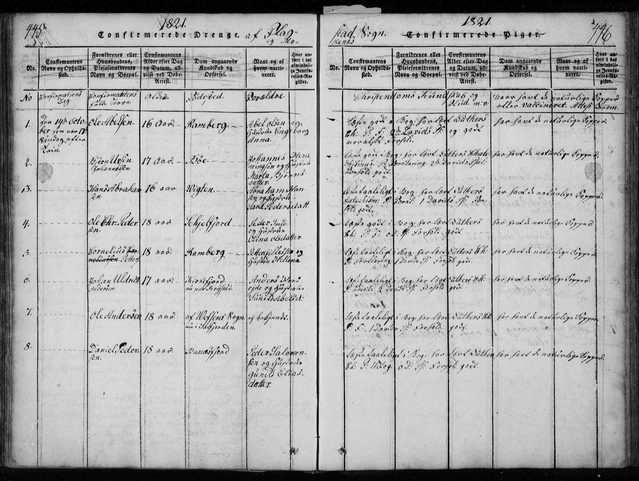 Ministerialprotokoller, klokkerbøker og fødselsregistre - Nordland, SAT/A-1459/885/L1201: Parish register (official) no. 885A02, 1820-1837, p. 445-446
