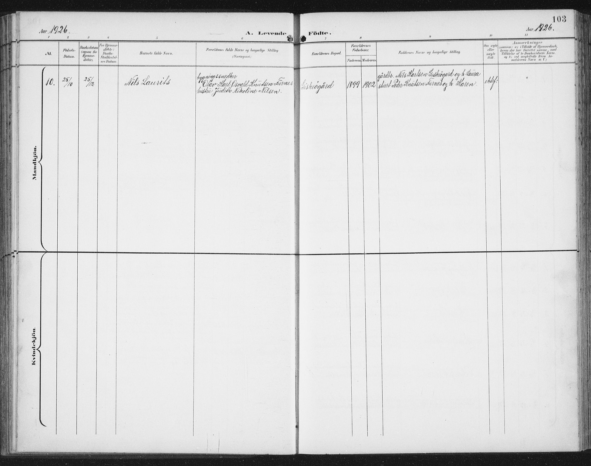 Ministerialprotokoller, klokkerbøker og fødselsregistre - Møre og Romsdal, AV/SAT-A-1454/534/L0489: Parish register (copy) no. 534C01, 1899-1941, p. 103