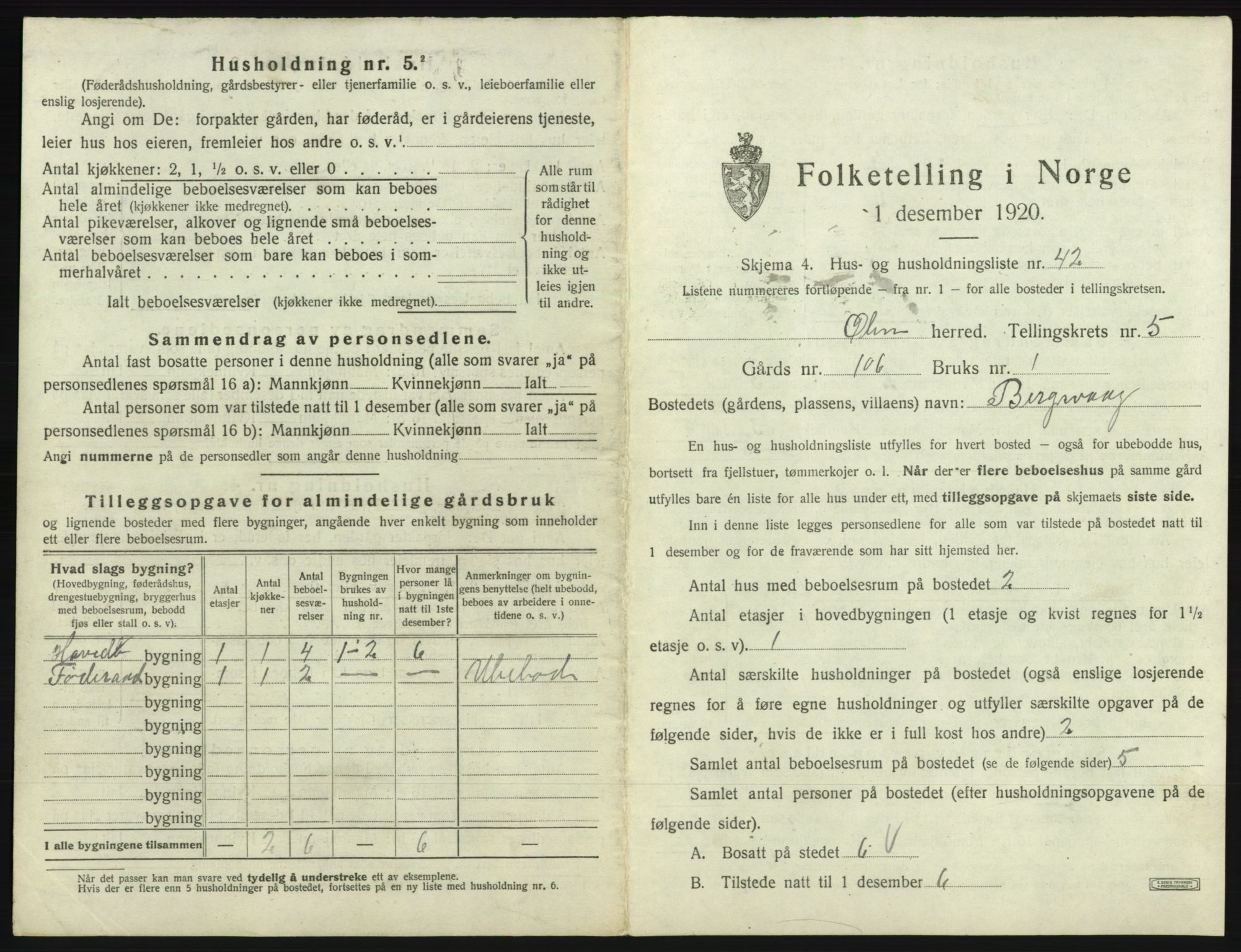 SAB, 1920 census for Ølen, 1920, p. 445