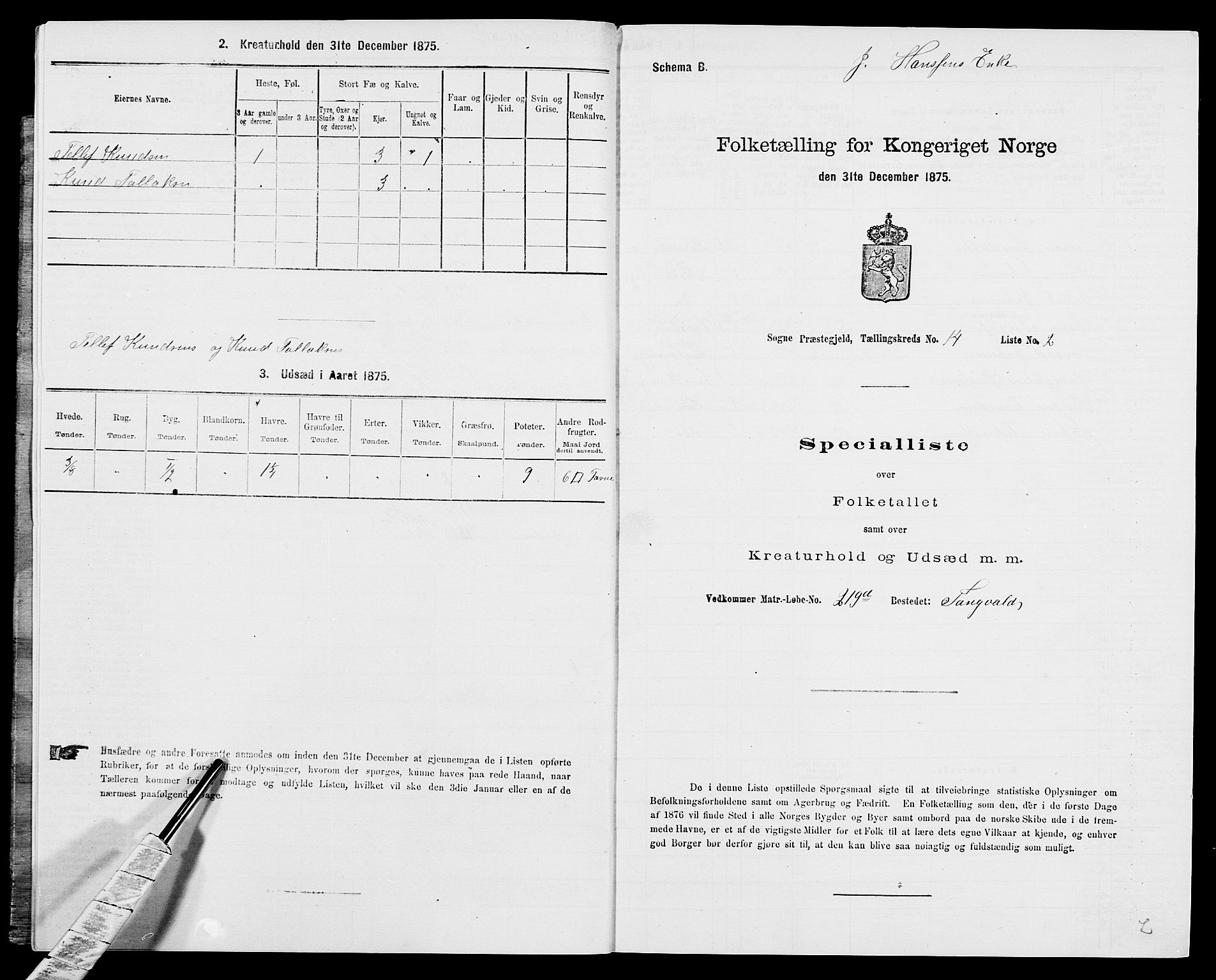 SAK, 1875 census for 1018P Søgne, 1875, p. 1003