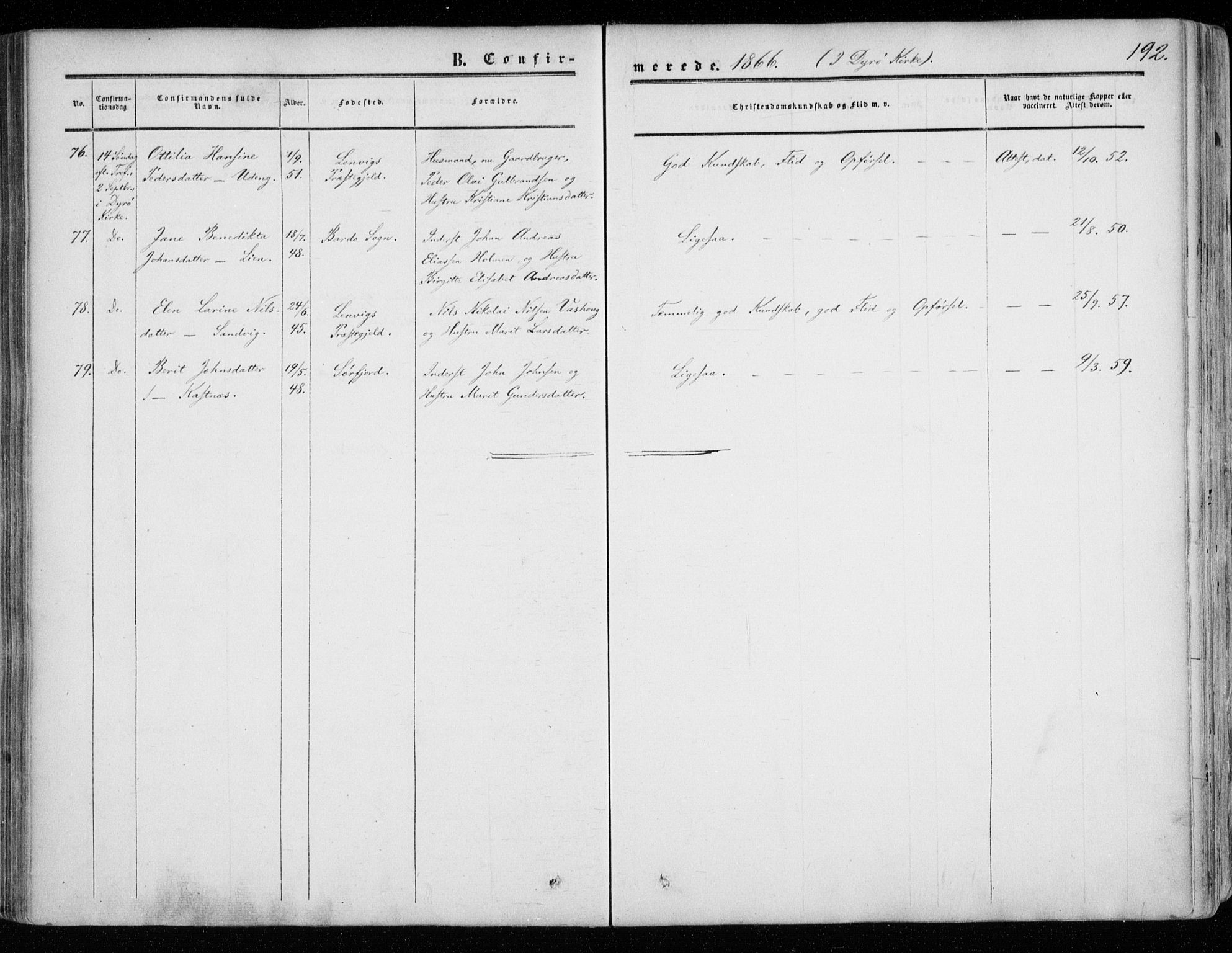 Tranøy sokneprestkontor, AV/SATØ-S-1313/I/Ia/Iaa/L0007kirke: Parish register (official) no. 7, 1856-1866, p. 192