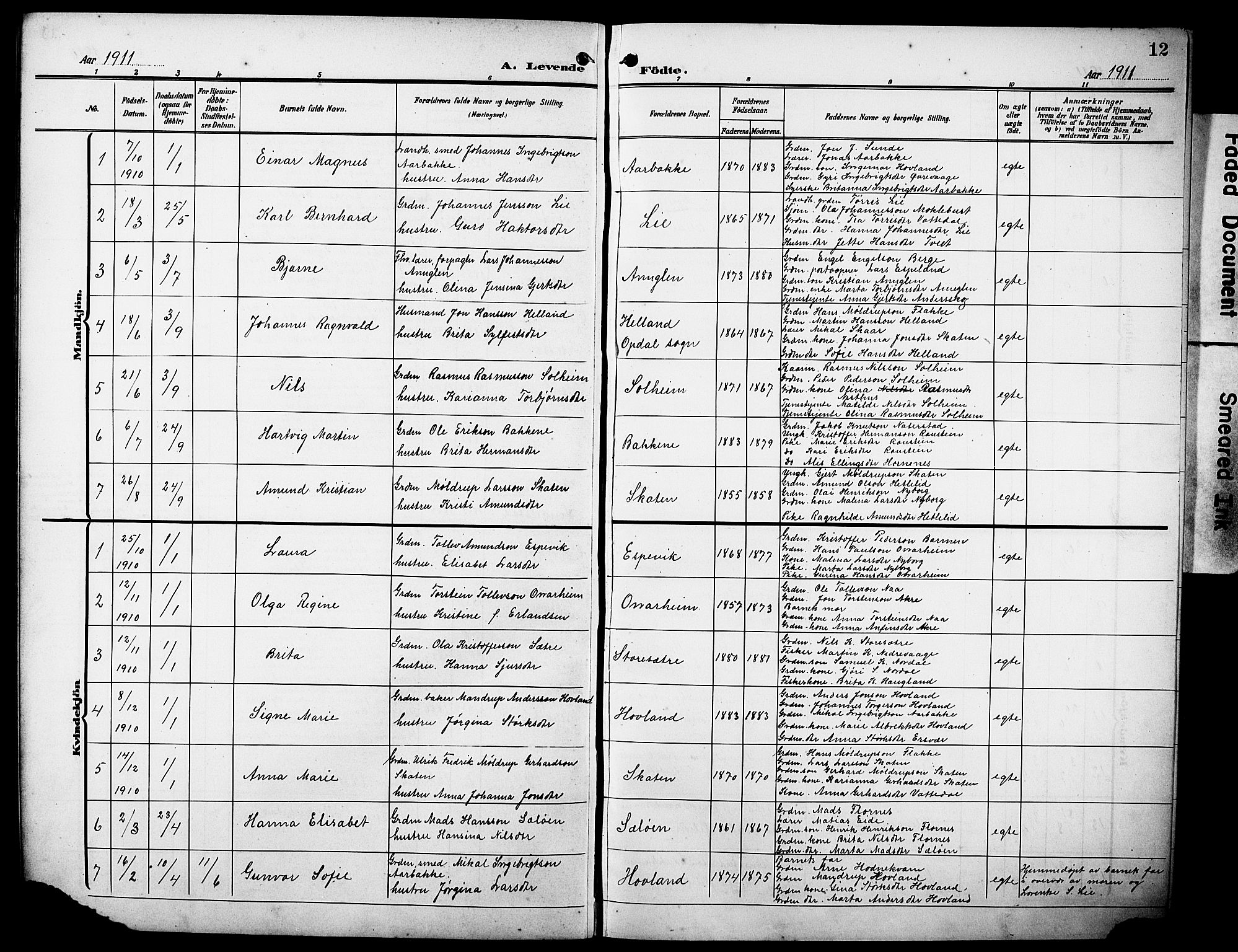 Tysnes sokneprestembete, AV/SAB-A-78601/H/Hab: Parish register (copy) no. C 3, 1908-1924, p. 12