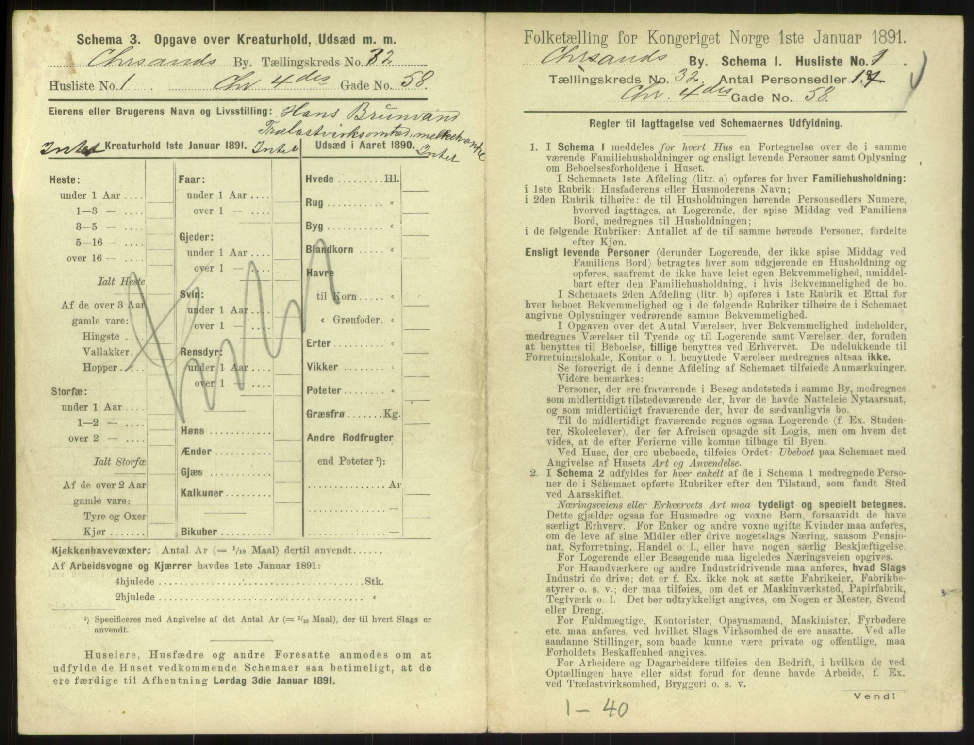 RA, 1891 census for 1001 Kristiansand, 1891, p. 1696