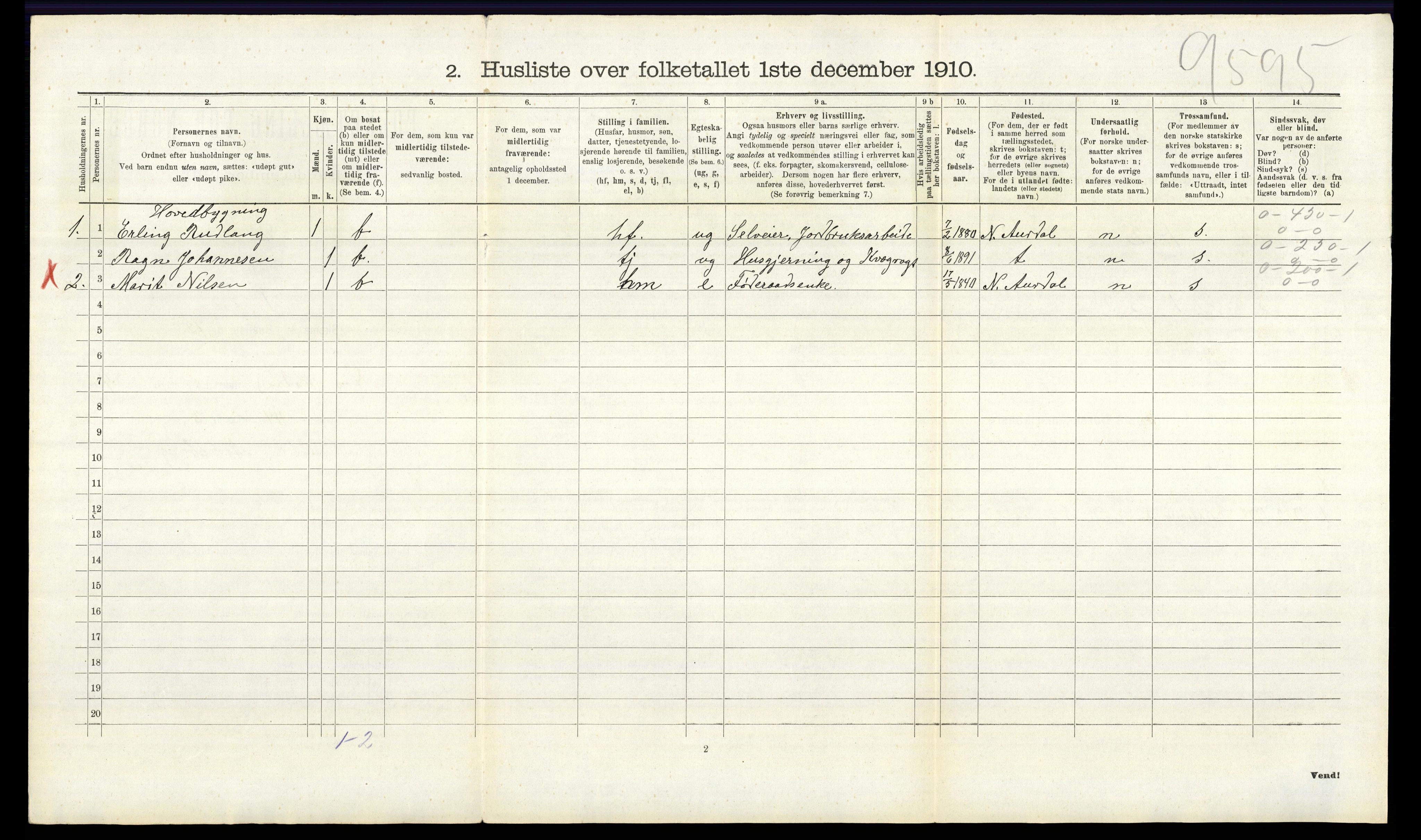 RA, 1910 census for Nes, 1910, p. 838