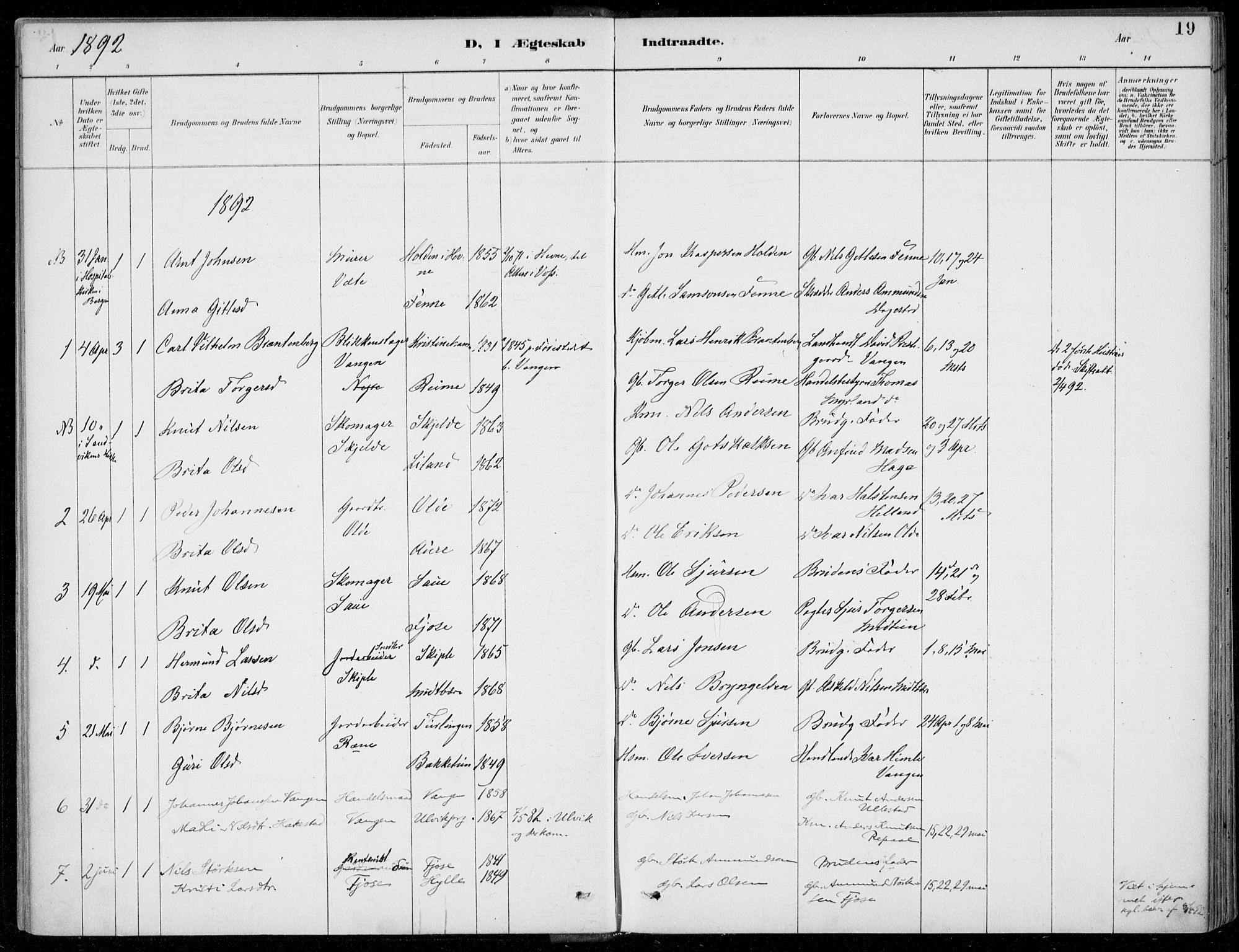 Voss sokneprestembete, SAB/A-79001/H/Haa: Parish register (official) no. C  1, 1887-1915, p. 19