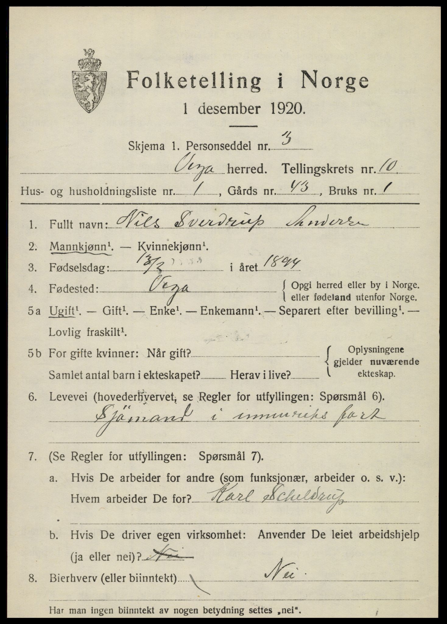 SAT, 1920 census for Vega, 1920, p. 5089