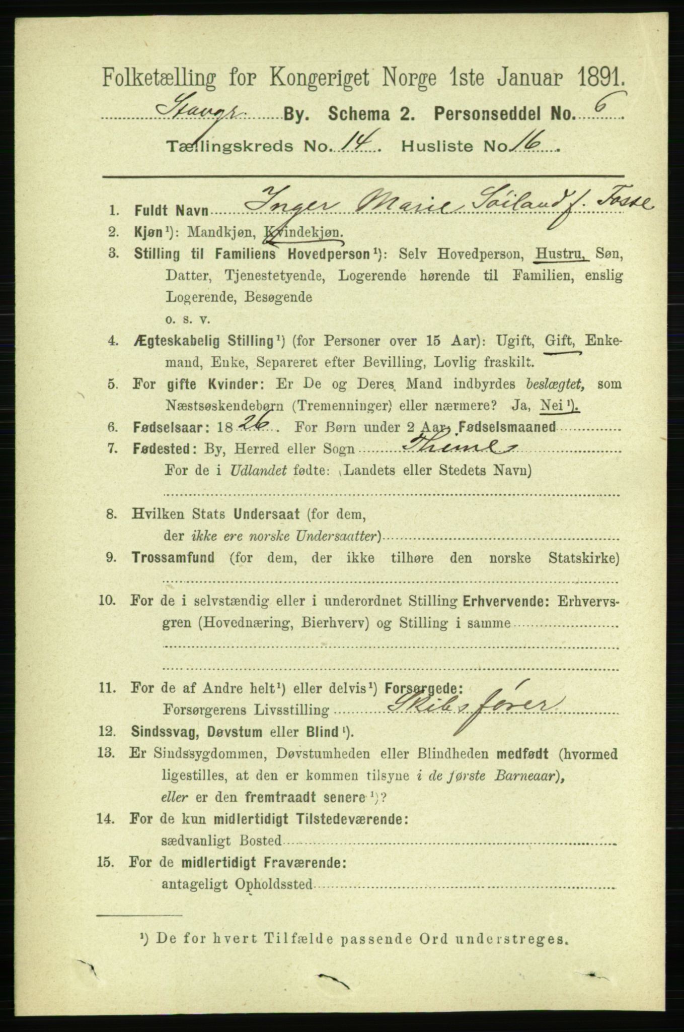 RA, 1891 census for 1103 Stavanger, 1891, p. 17089