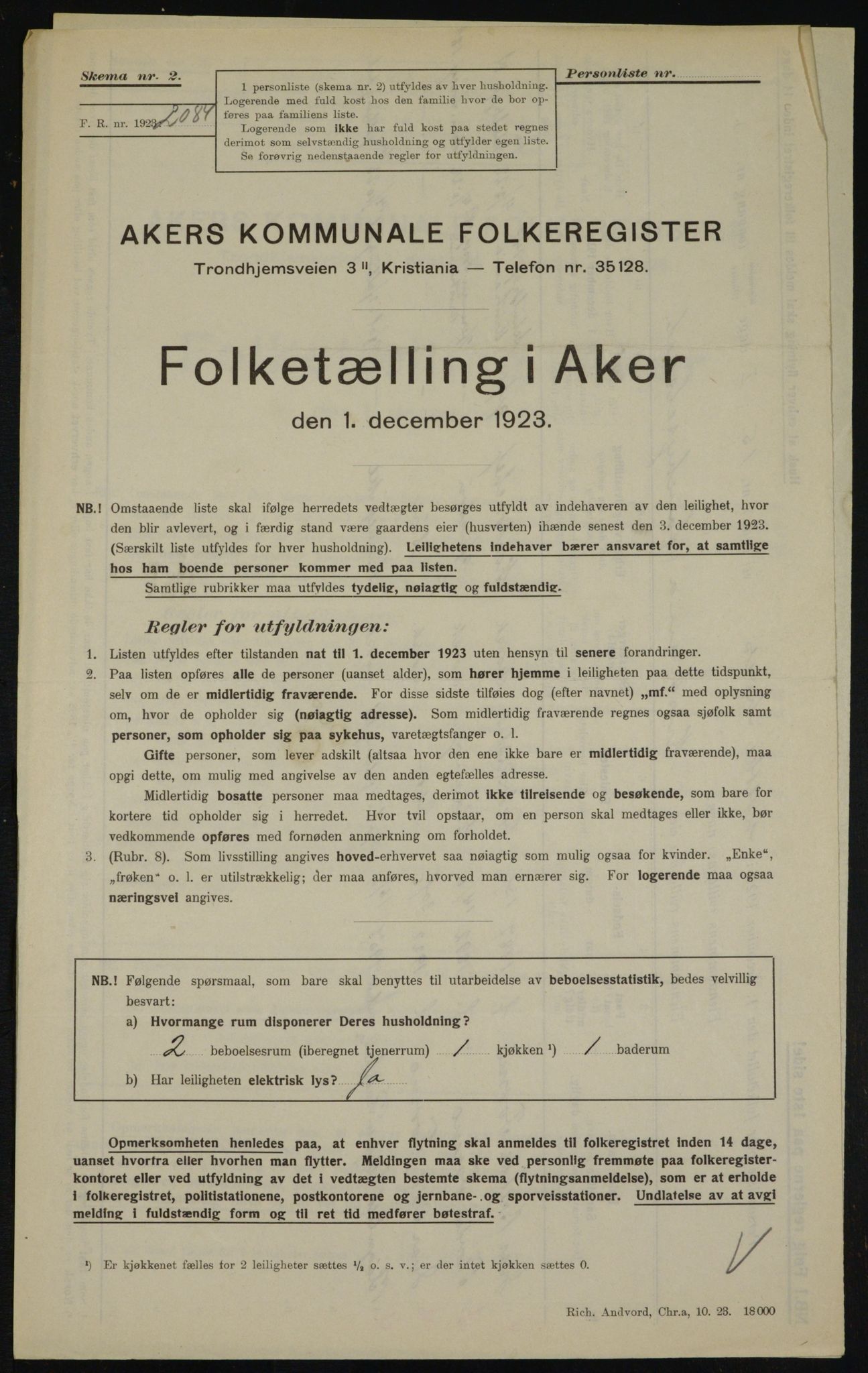 , Municipal Census 1923 for Aker, 1923, p. 21464