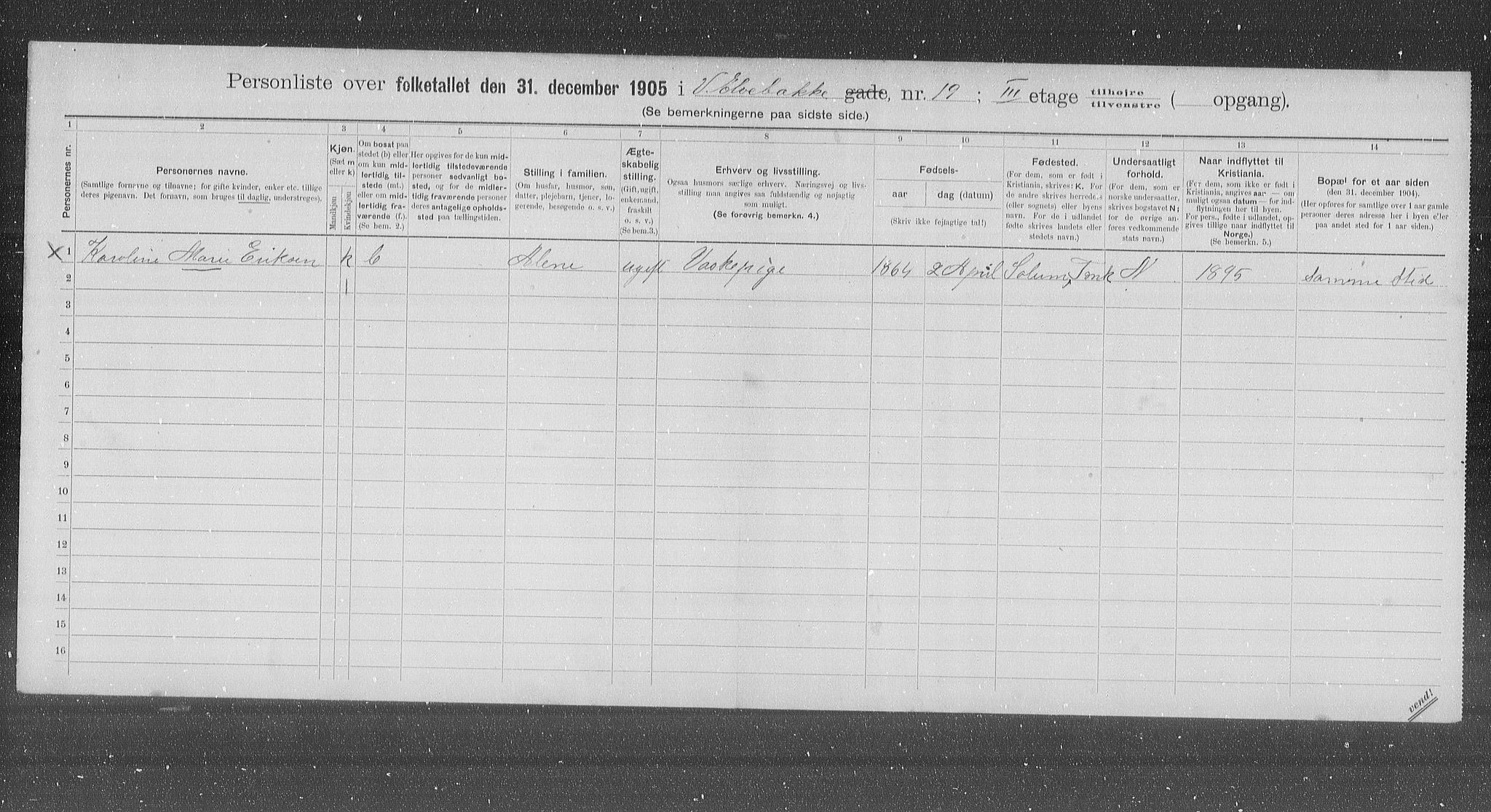 OBA, Municipal Census 1905 for Kristiania, 1905, p. 64451