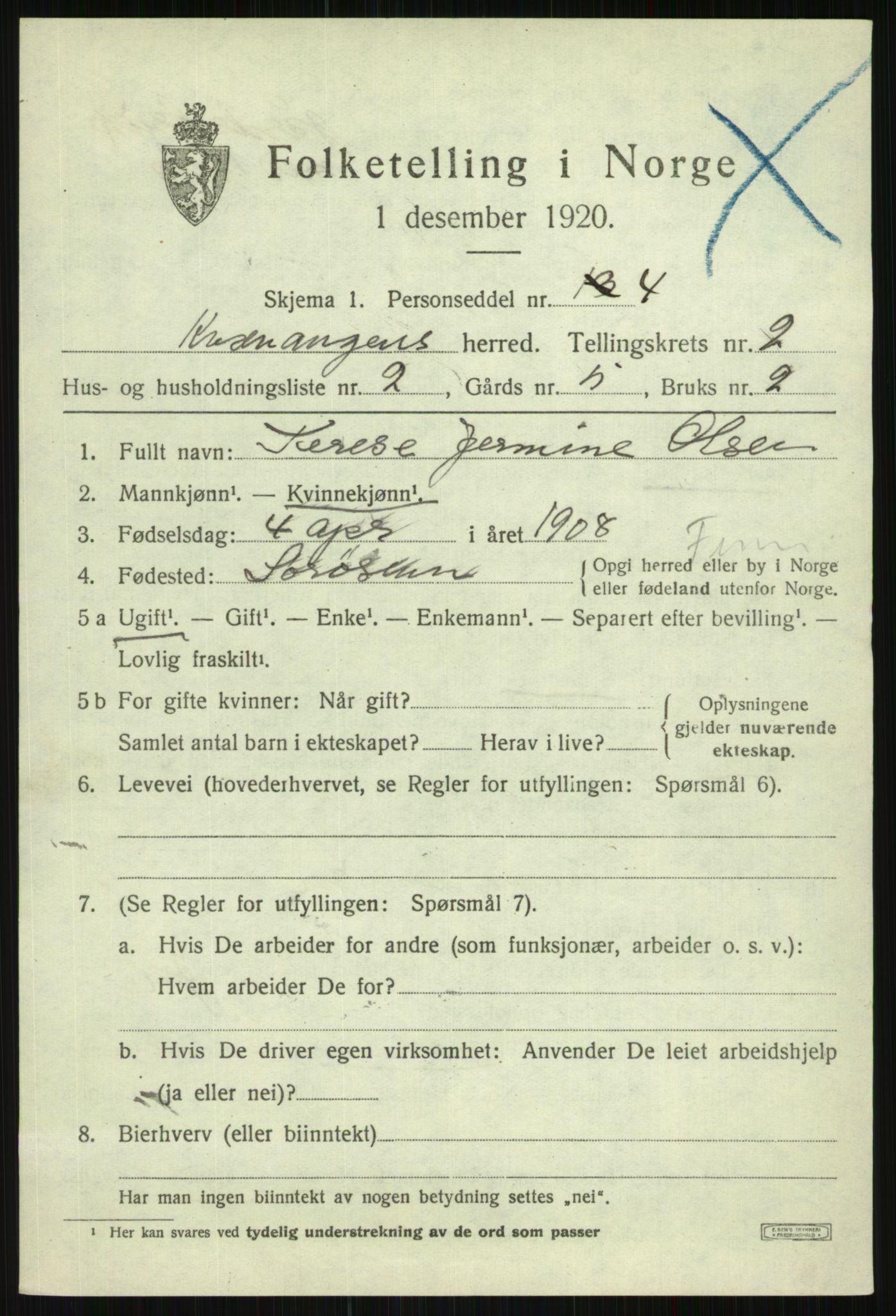 SATØ, 1920 census for Kvænangen, 1920, p. 1232