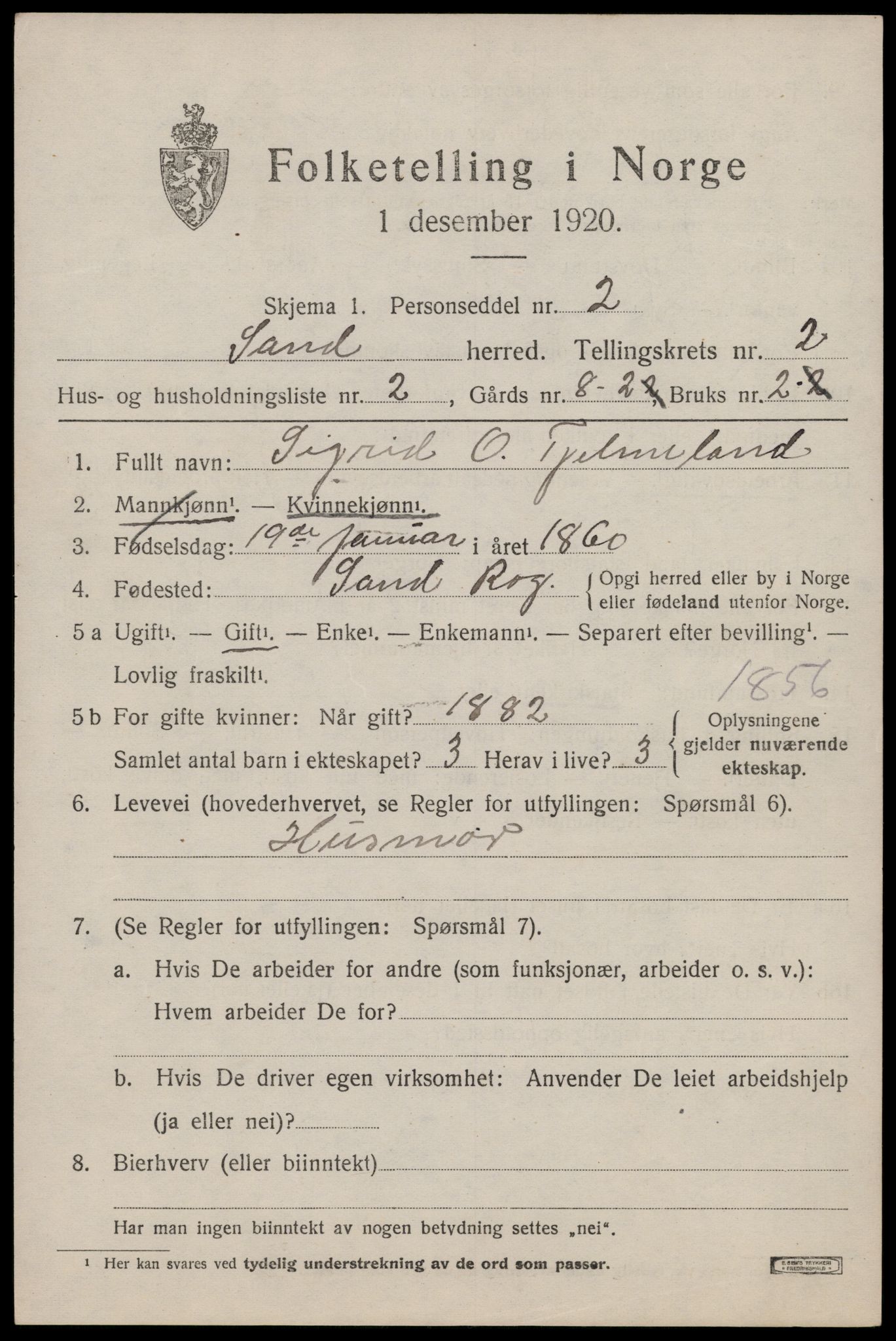 SAST, 1920 census for Sand, 1920, p. 801