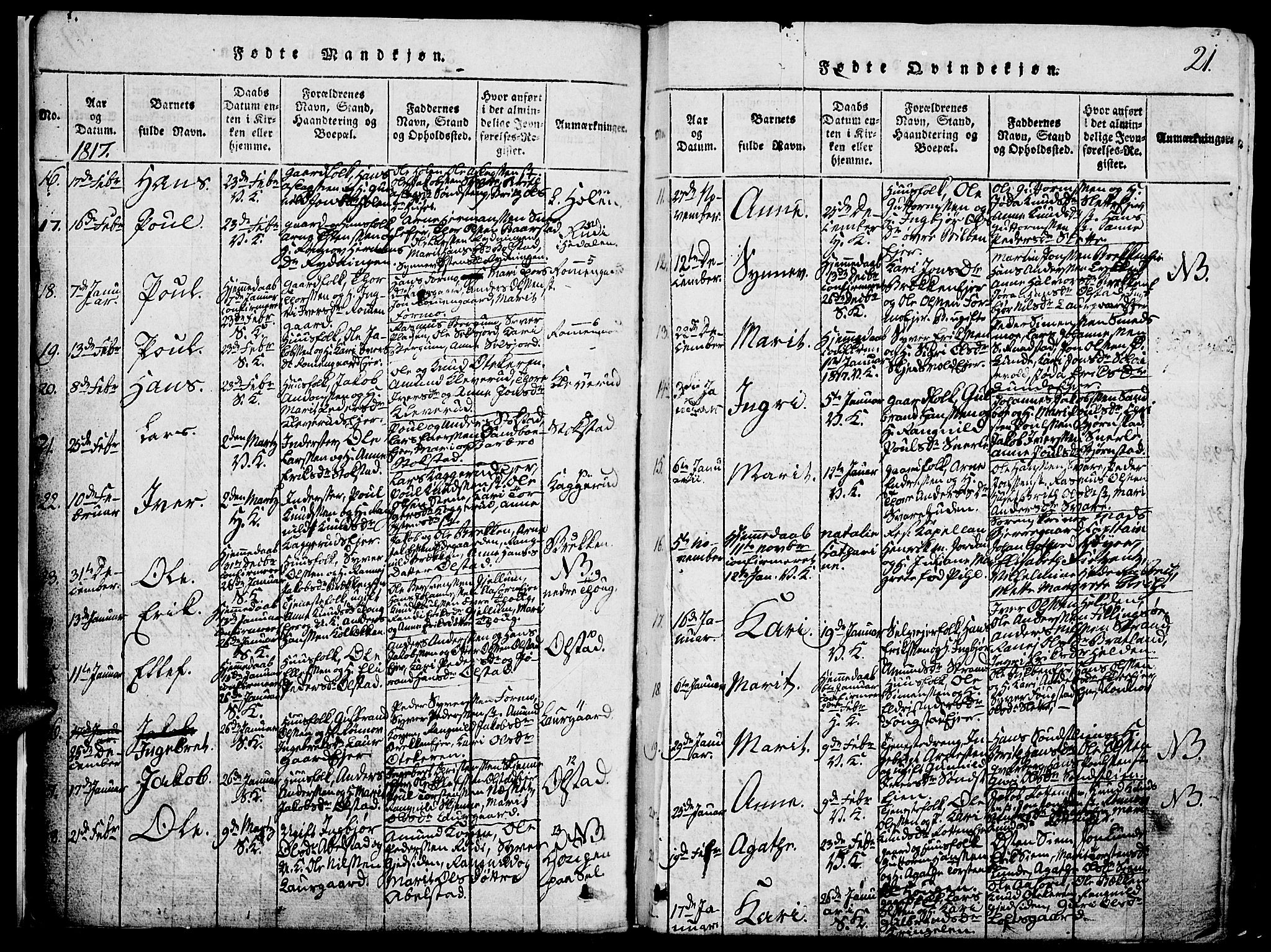 Vågå prestekontor, AV/SAH-PREST-076/H/Ha/Hab/L0001: Parish register (copy) no. 1, 1815-1827, p. 20-21