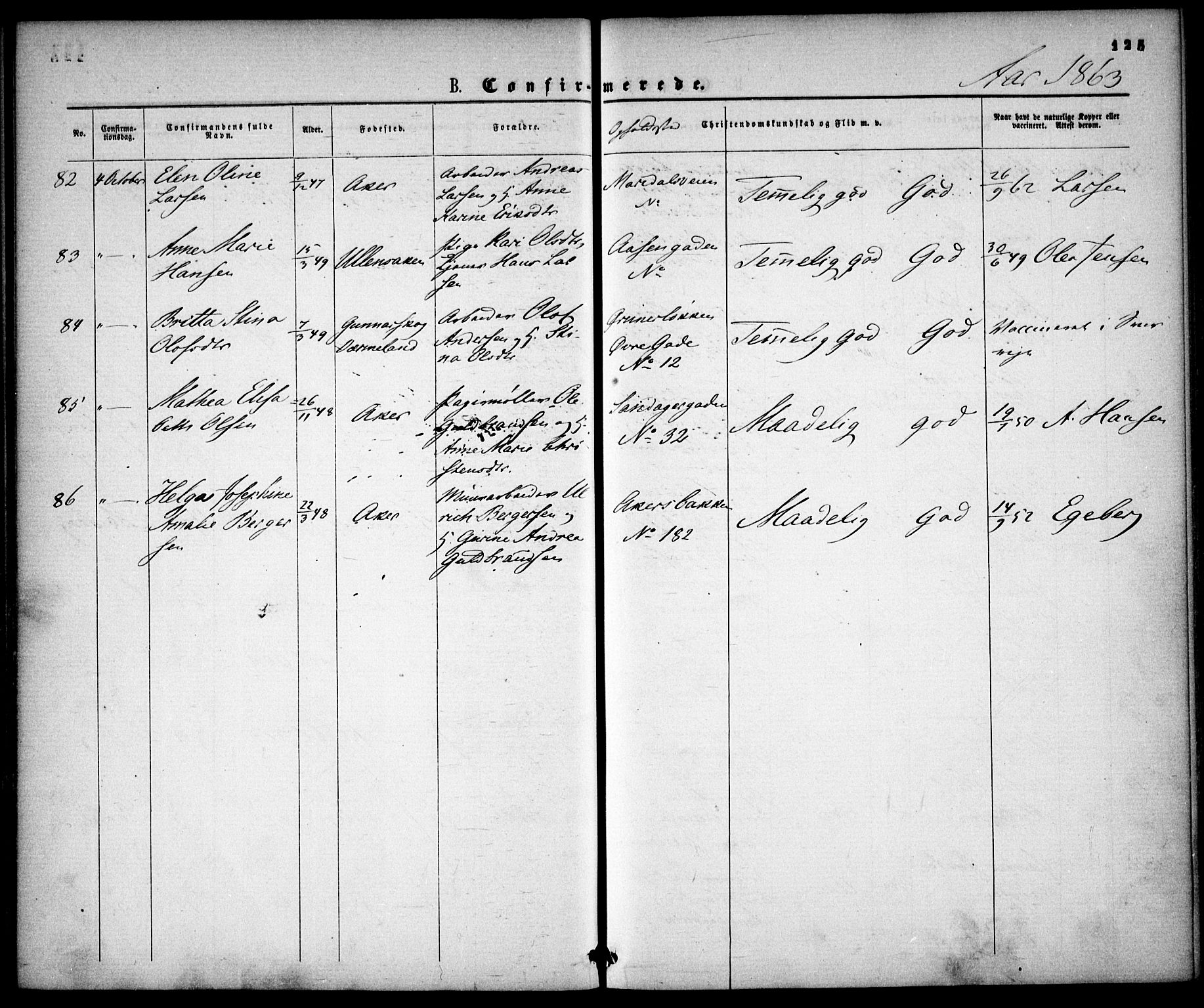 Gamle Aker prestekontor Kirkebøker, AV/SAO-A-10617a/F/L0001: Parish register (official) no. 1, 1861-1865, p. 125