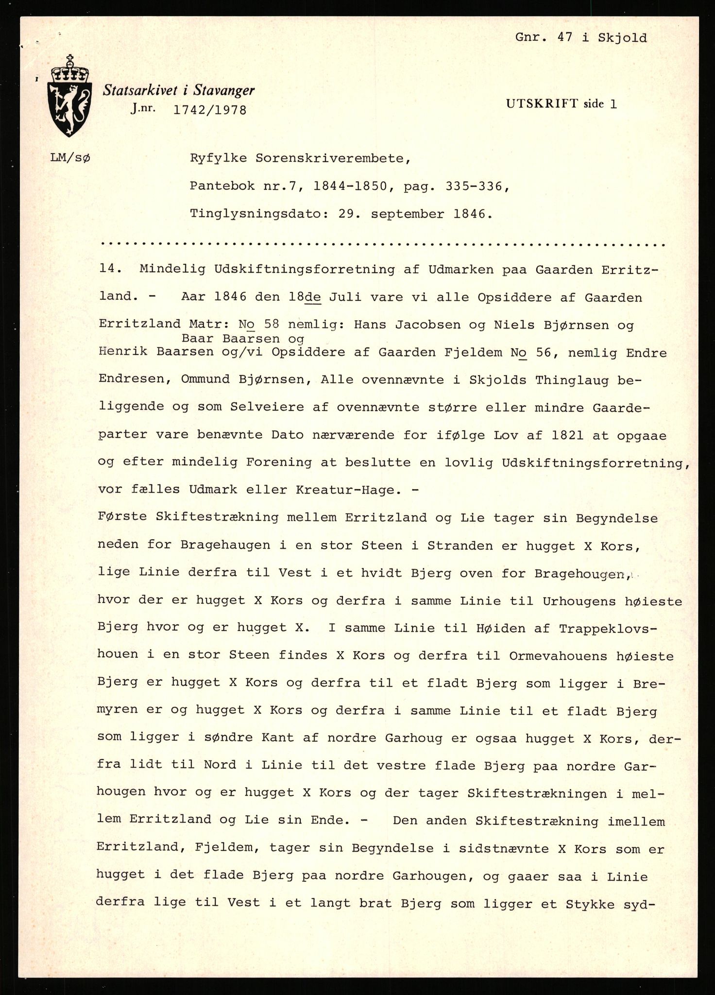 Statsarkivet i Stavanger, SAST/A-101971/03/Y/Yj/L0018: Avskrifter sortert etter gårdsnavn: Engelsvold - Espevold nedre, 1750-1930, p. 290