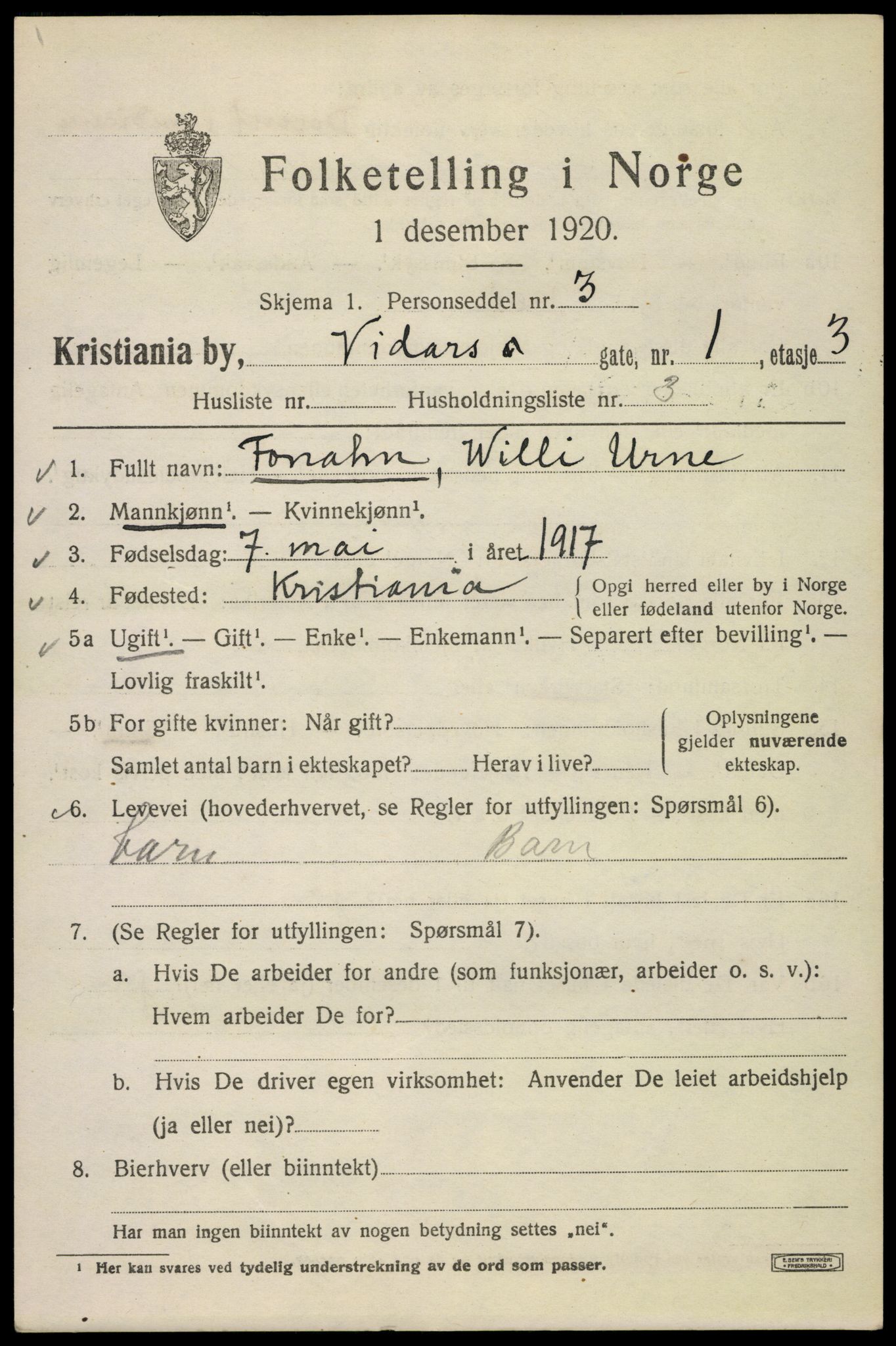 SAO, 1920 census for Kristiania, 1920, p. 636251