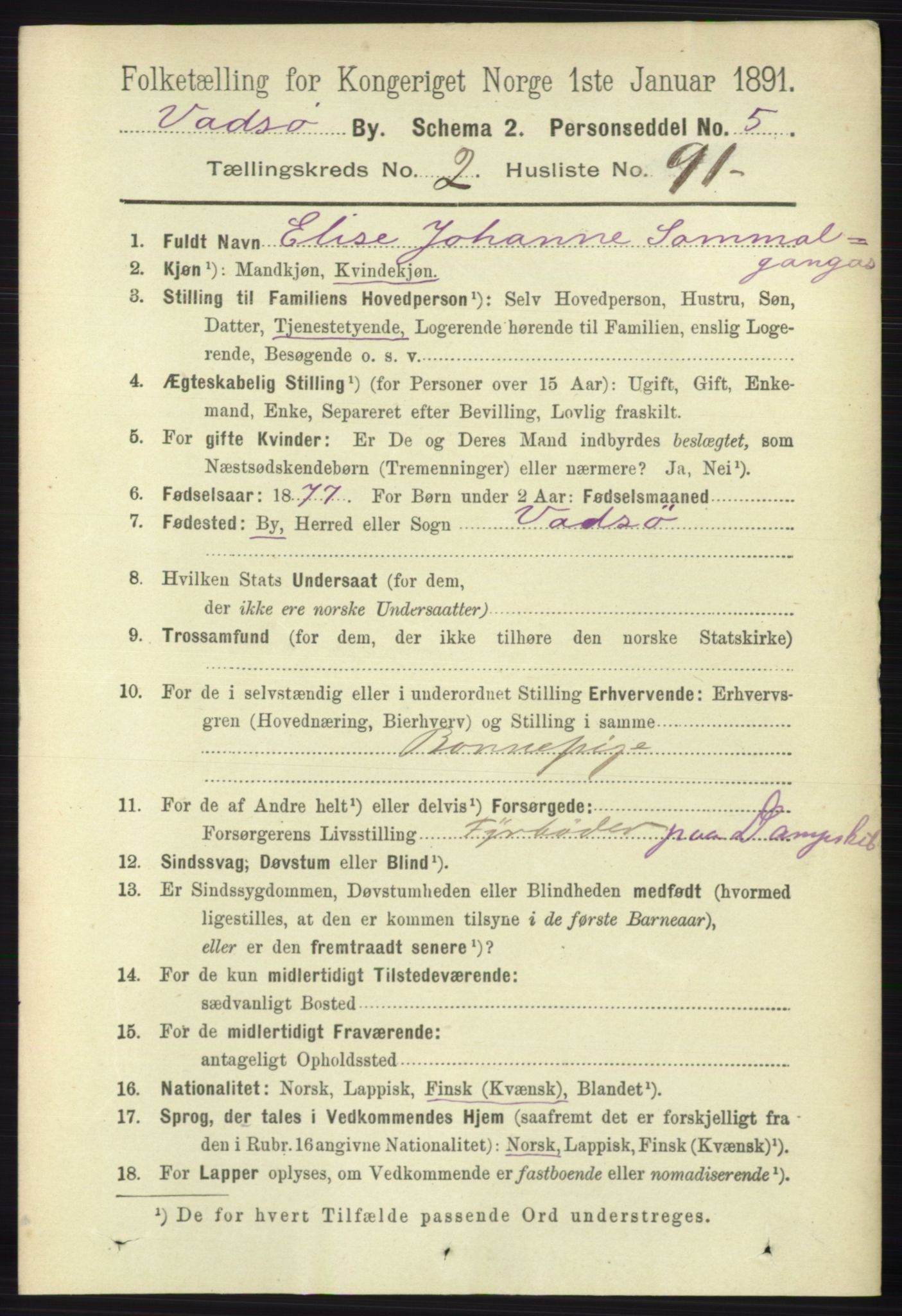 RA, 1891 census for 2003 Vadsø, 1891, p. 1577